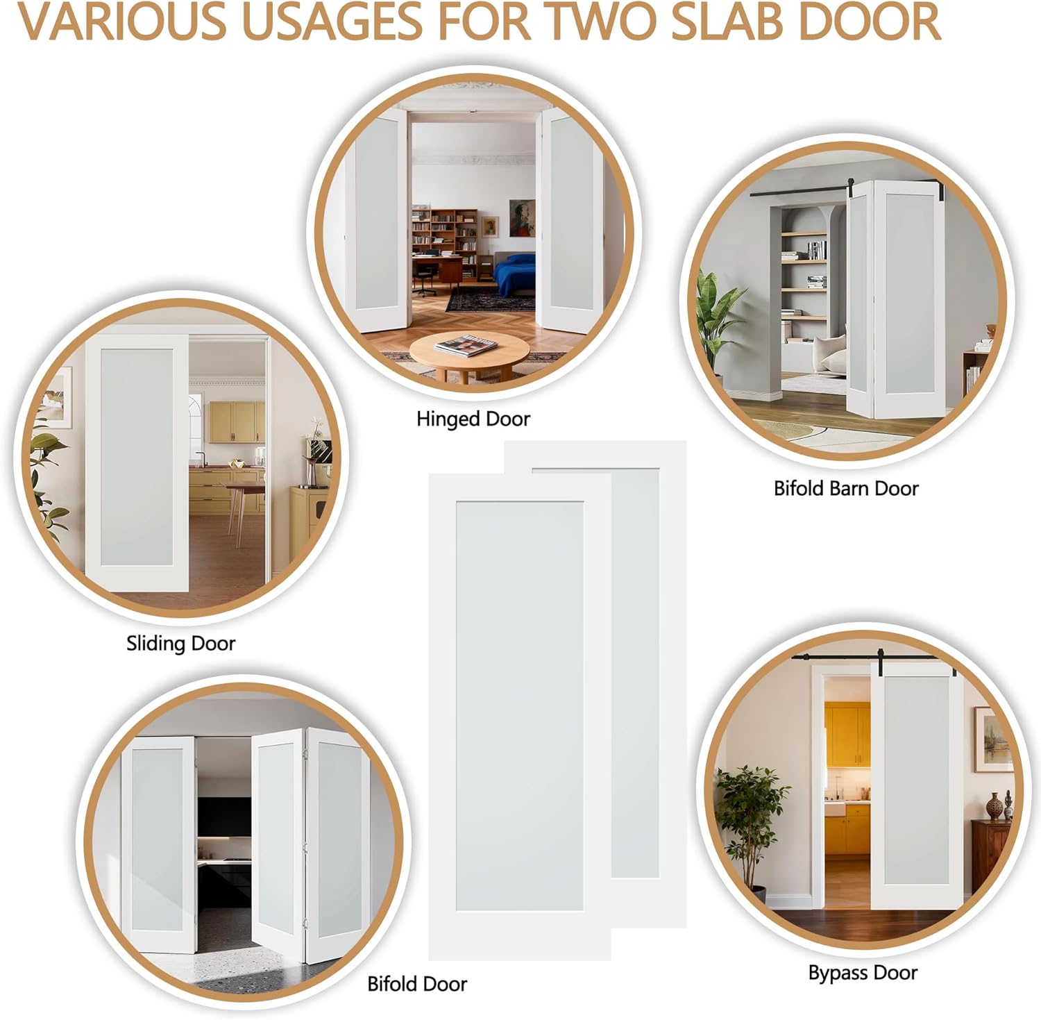30"X 96" Slab Door, 1-Lite Frosted Glass Interior French Door Slab, Solid Core Wood Panel, for Pantry Laundry Bathroom Closet Office, White Primed Surface Paintable w/o Hardware