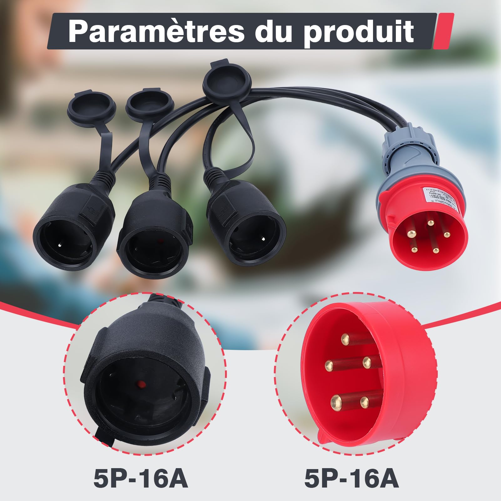 Adaptateur Camping Prise CEE Camping Car Monophasé vers Triphasée 5P 16A Coupleur 230V