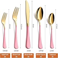 Vista 2 de 20 Piece Gold and Pink 18/0 Flatware Utensil Set for 4, Include Dinner Knife,Dinner Forks,Dinner Spoons,Salad Forks,Teaspoons,Silverware Set for 4