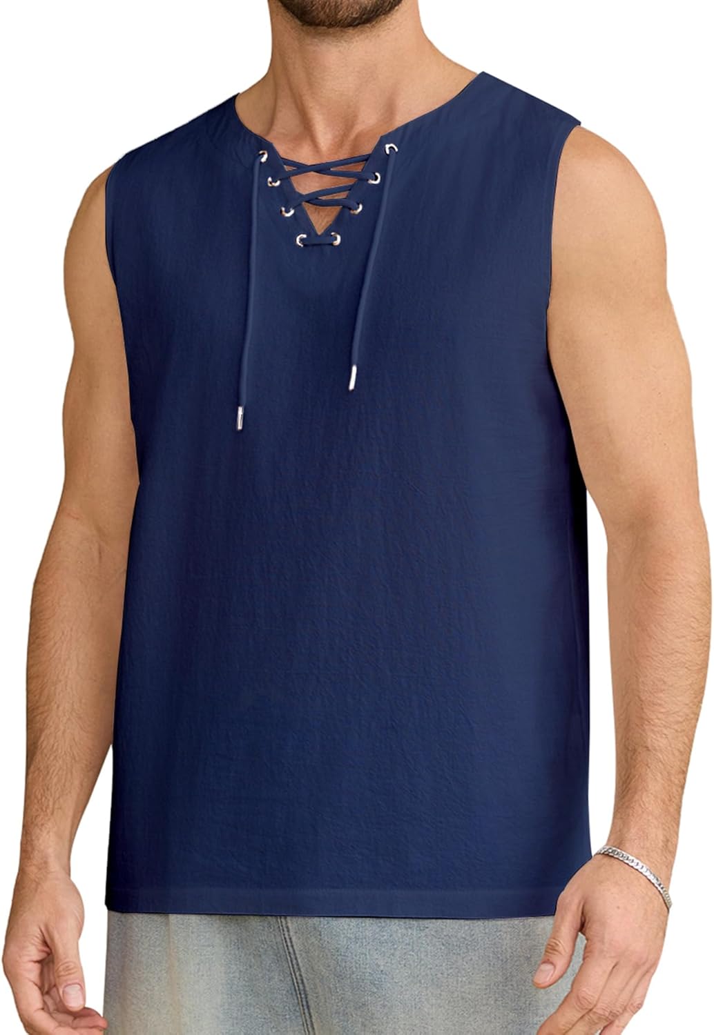 Men's Tank Top Shirts Casual Lace Up Beach Hippie Tops Retro Bohemian Renaissance Pirate Viking Medieval Shirt