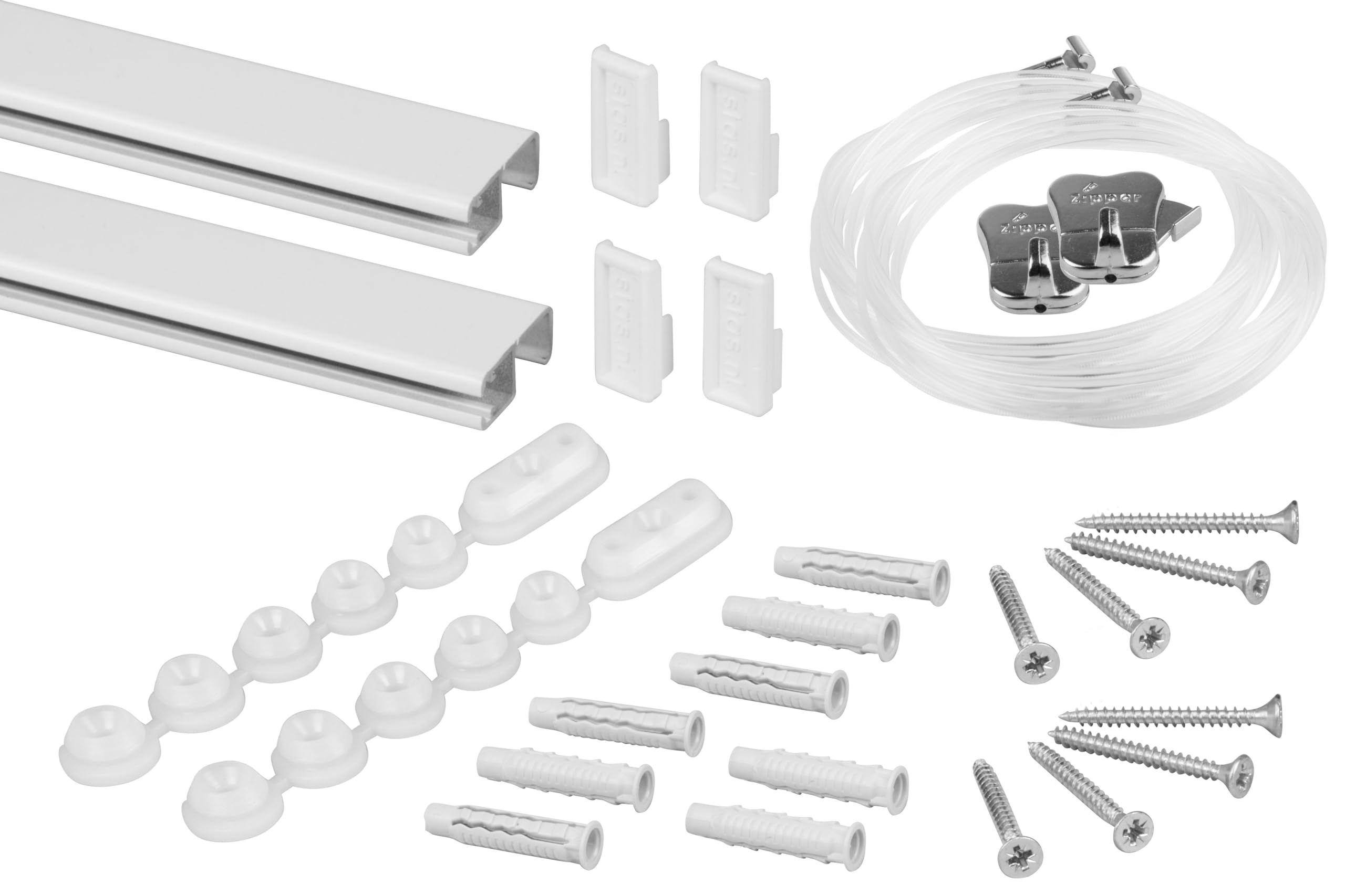 STAS Bilderschienen - Galerieschiene Aluminium / 200cm (2x 100cm) Cliprail Pro (45kg) - komplettes Set inkl. Perlonseile und Bilderhaken