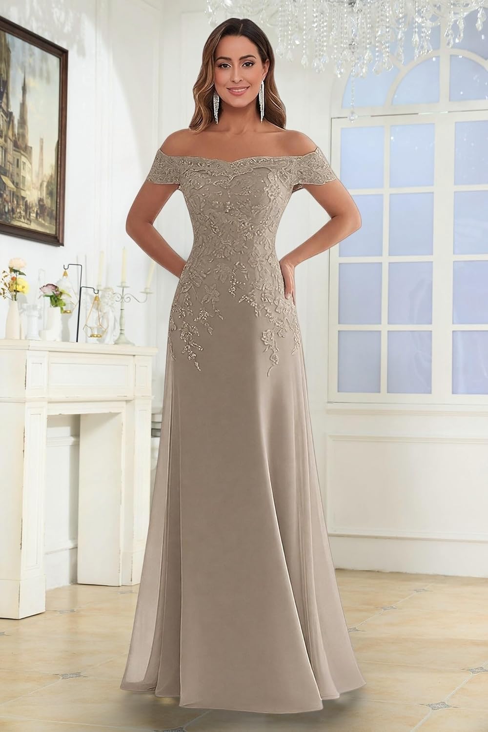 Chiffon Mother of The Bride Dresses for Women Lace Applique Prom Dress Off Shoulder Long Formal Evening Gown - Image 2