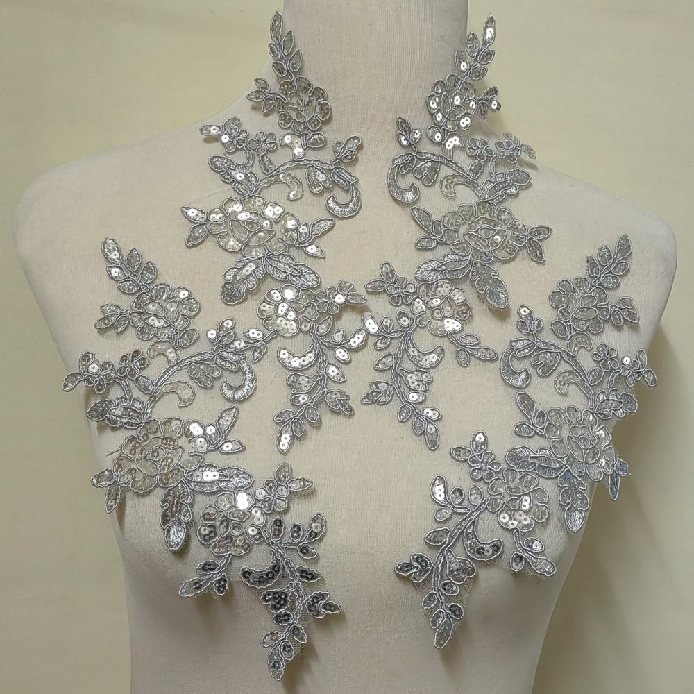 Amazon.com: 2 Pair Sequin Embroidered Clothing Accessories,  Stickers/Wedding Dresses/Formal Dresses/Performance Decorations DIY  Materials (Silver Gray) : Arts, Crafts & Sewing