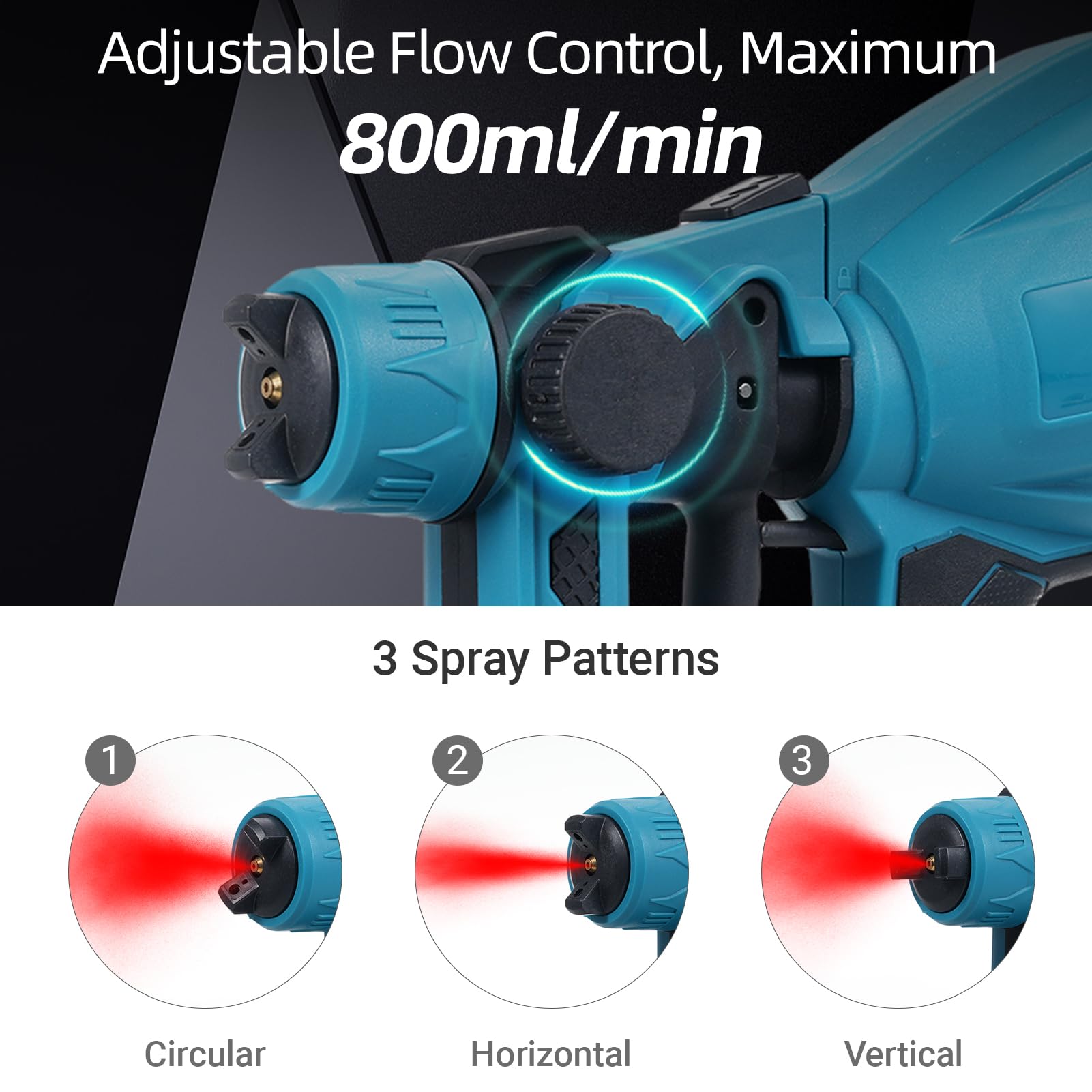 Pistola per Verniciare, Pistola Vernice a Spruzzo con 21V Batteria, Pistola Spruzzatore di Vernice con 2x2000mAh Batterie e Caricatore e Contenitore 1000ML per Verniciatura di Pareti Interne & Esterne