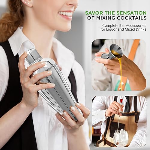 Miniatura 2 de NutriChef Barman - Juego de 7 piezas  Incluye mezclador de cóctel, accesorios esenciales de barra, 2 vertedores de botellas, cuchara mezcladora de
