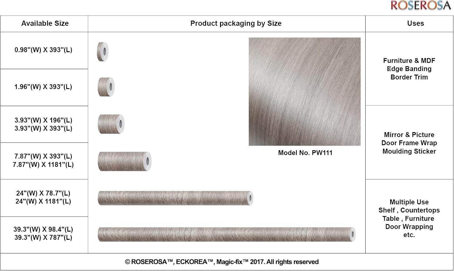 ROSEROSA Peel and Stick PVC Faux Wood Self-Adhesive Wallpaper Covering Counter Top Shelf Liner 111 (2.00 Feet X 6.56 Feet)