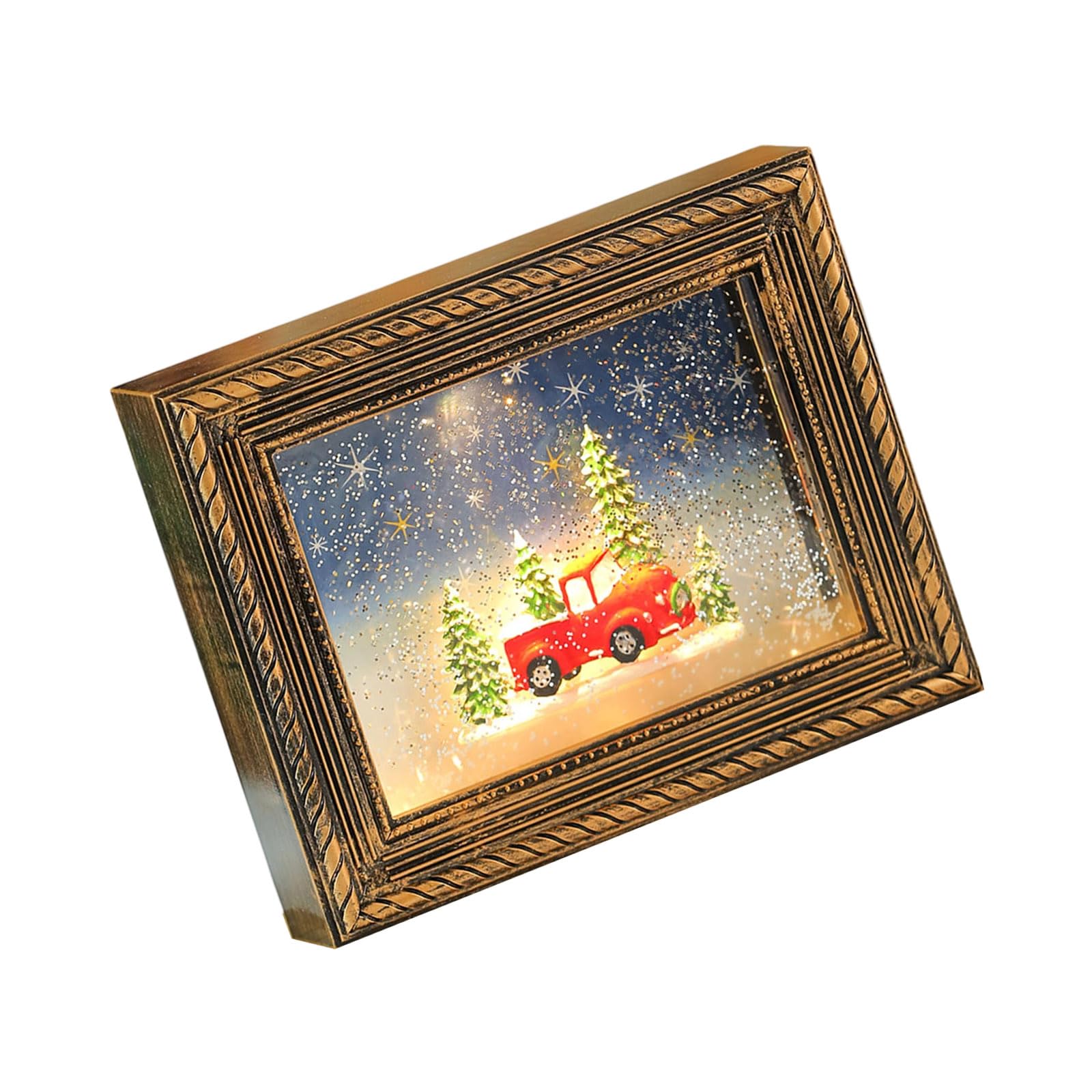 Musical Snow Globes Christmas Photo Frame with LED Lights and Built in Melodies for Holiday Decorations Rotating Snow Globes with Photo Holders