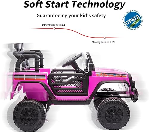 Miniatura 8 de 4WD - Camión de coche para niños, 12 V, 7 Ah, vehículos eléctricos para niños, juguete para niños pequeños con control remoto, color rosa