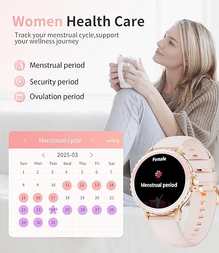 Miniatura 4 de SUNKTA Reloj inteligente para mujer (respuestahacer llamadas), reloj inteligente con pantalla curva de 1.27 pulgadas con monitor de ciclo