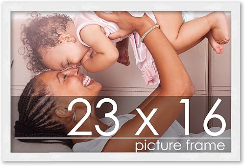 Poster Palooza Marco de 23 x 16 de madera de pino macizo blanco  Acrílico UV, respaldo de tablero de espuma y accesorios para colgar