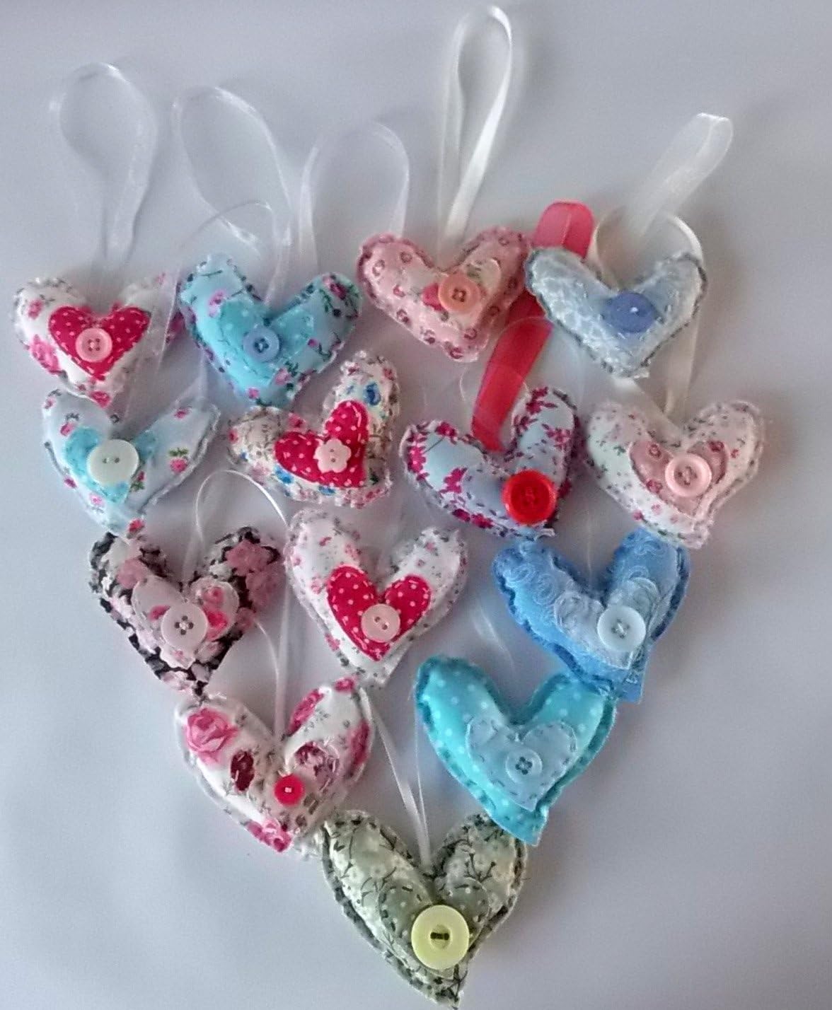 Handmade fabric heart with ribbon, different colours available, small