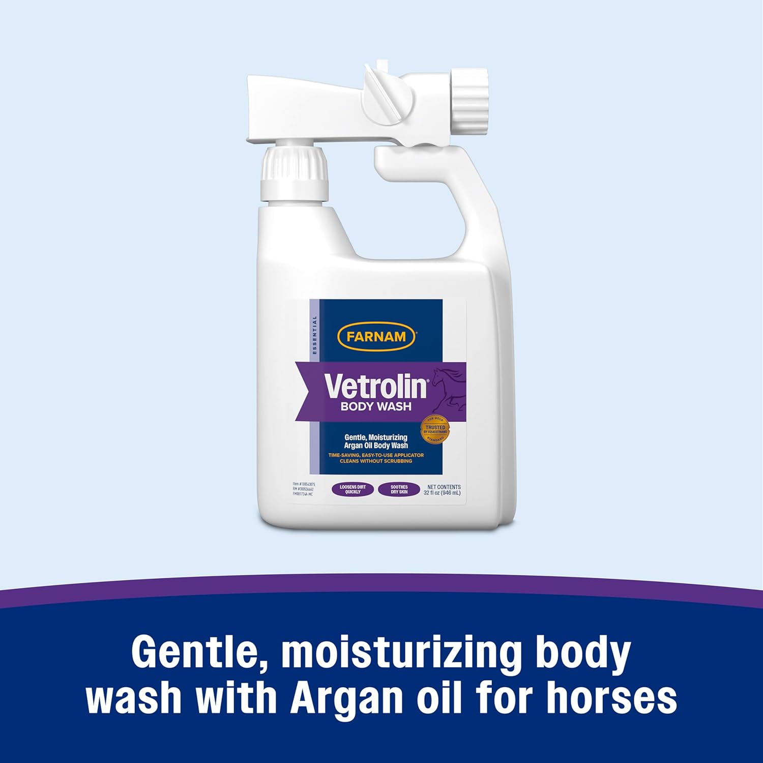 Farnam Vetrolin Body Wash, Time-Saving with No Scrubbing, Gentle and Moisturizing with Argan Oil, Soothes Dry Skin, for Horses and Dogs, 32 fl oz. (Pack of 2)