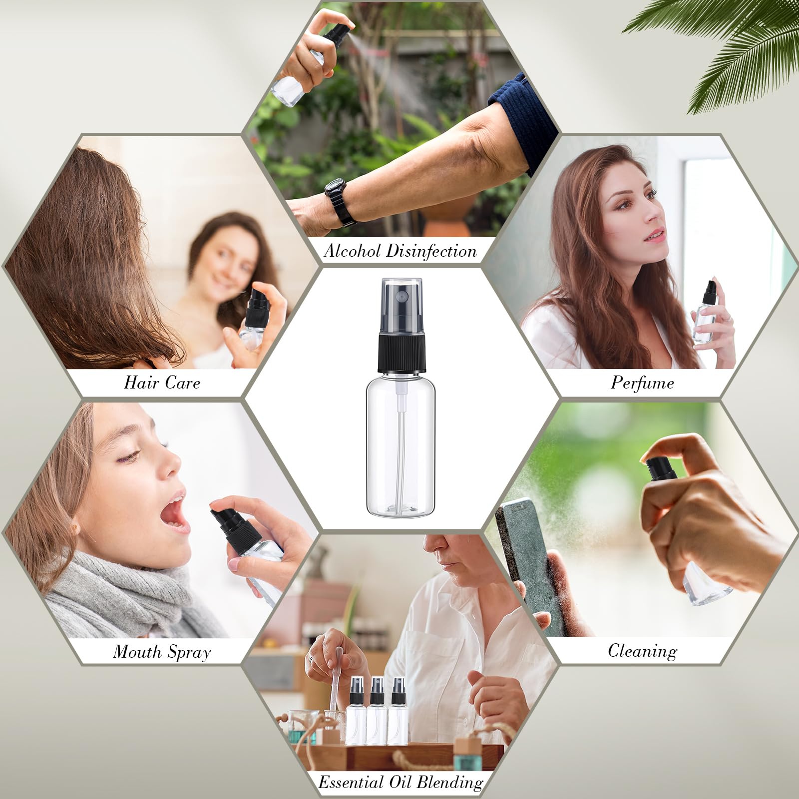 Lot de 100 mini flacons vaporisateurs vides en plastique transparent de 28,3 g avec 5 entonnoirs rechargeables pour parfum, peau, tonique, huiles essentielles