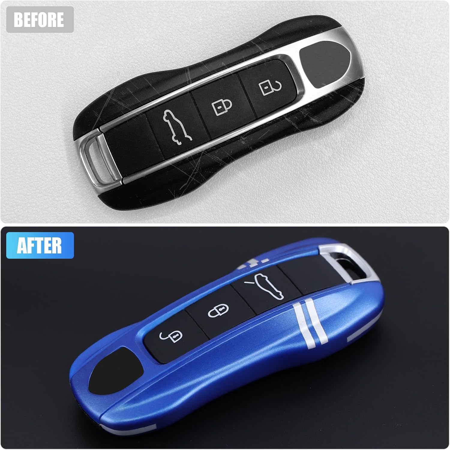 Moroccan Blue Track Style Key Fob Cover Compatible with Porsche Cayenne 2018-2025 Panamera 2017-2024 911 2019-2023 Taycan 2019-2024 Compatible with Porsche Key Cover