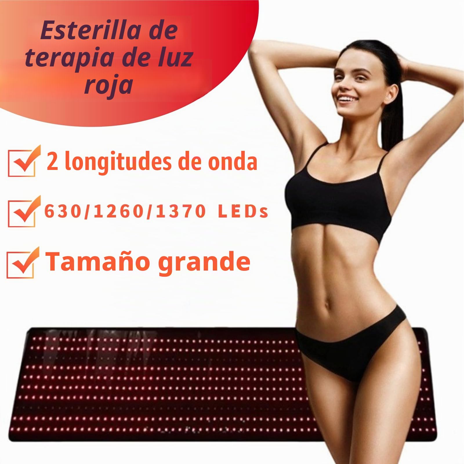Esterilla de luz roja e infrarroja de cuerpo entero, 630 LED, almohadilla de 660 nm y 850 nm con control remoto, 3 modos y 5 niveles de brillo, tamaño grande (160cm*35cm)