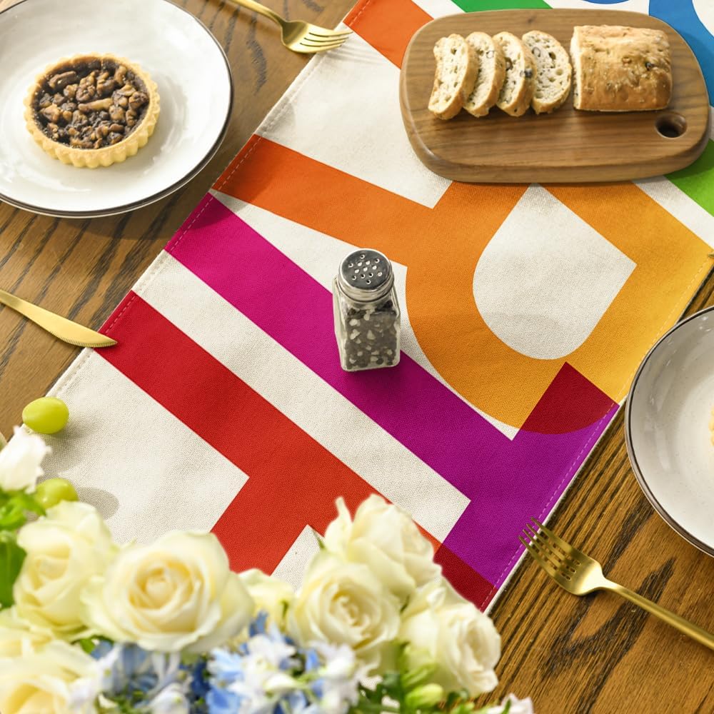 Artoid Mode Colorful Happy Birthday Table Runner, Seasonal Kitchen Dining Table Decoration for Home Party Decor 13x72 Inch