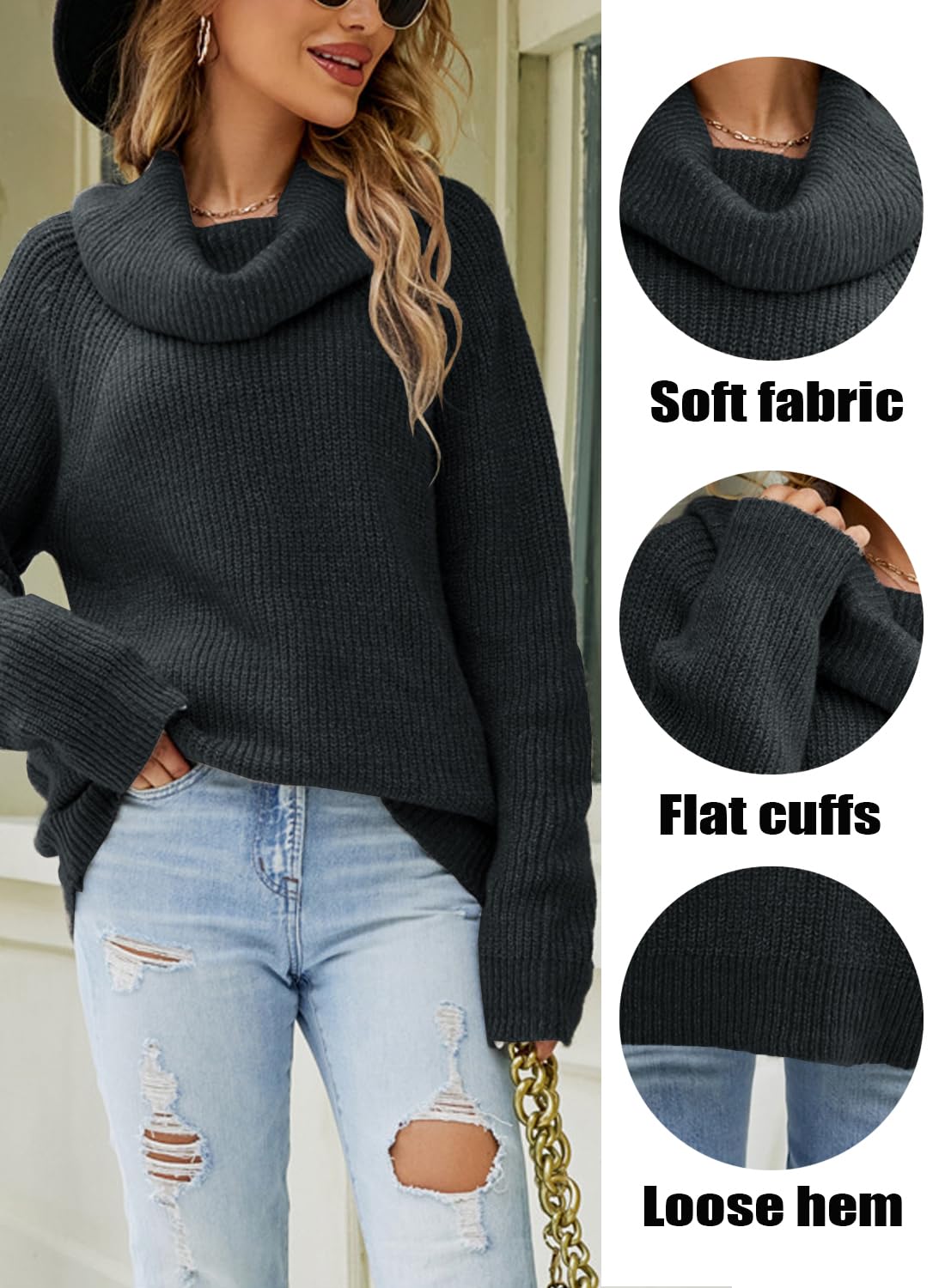 crazy bean Maglione Donna Elegante a Collo Alto Maglie Pesante a Maniche Lunghe Caldo Dolcevita Lungo Pullover Invernale in Maglia Oversize