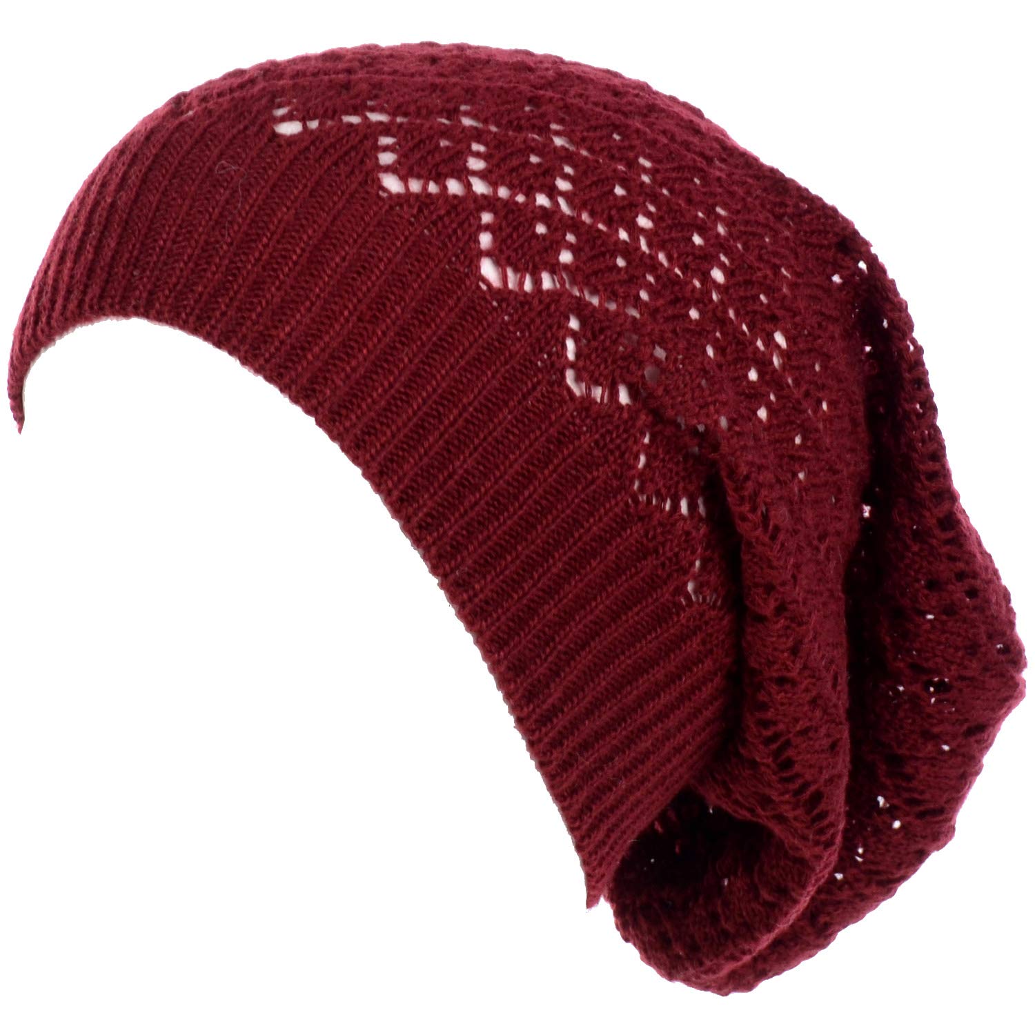BYOS Women's Airy Cutout Cable Lightweight Slouchy Crochet Knit Beanie Hat