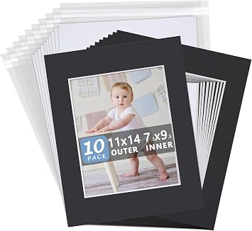 Somime 10 Pack 11x14 Black Picture Mat Kit for 8x10 Photo with Bevel Cut