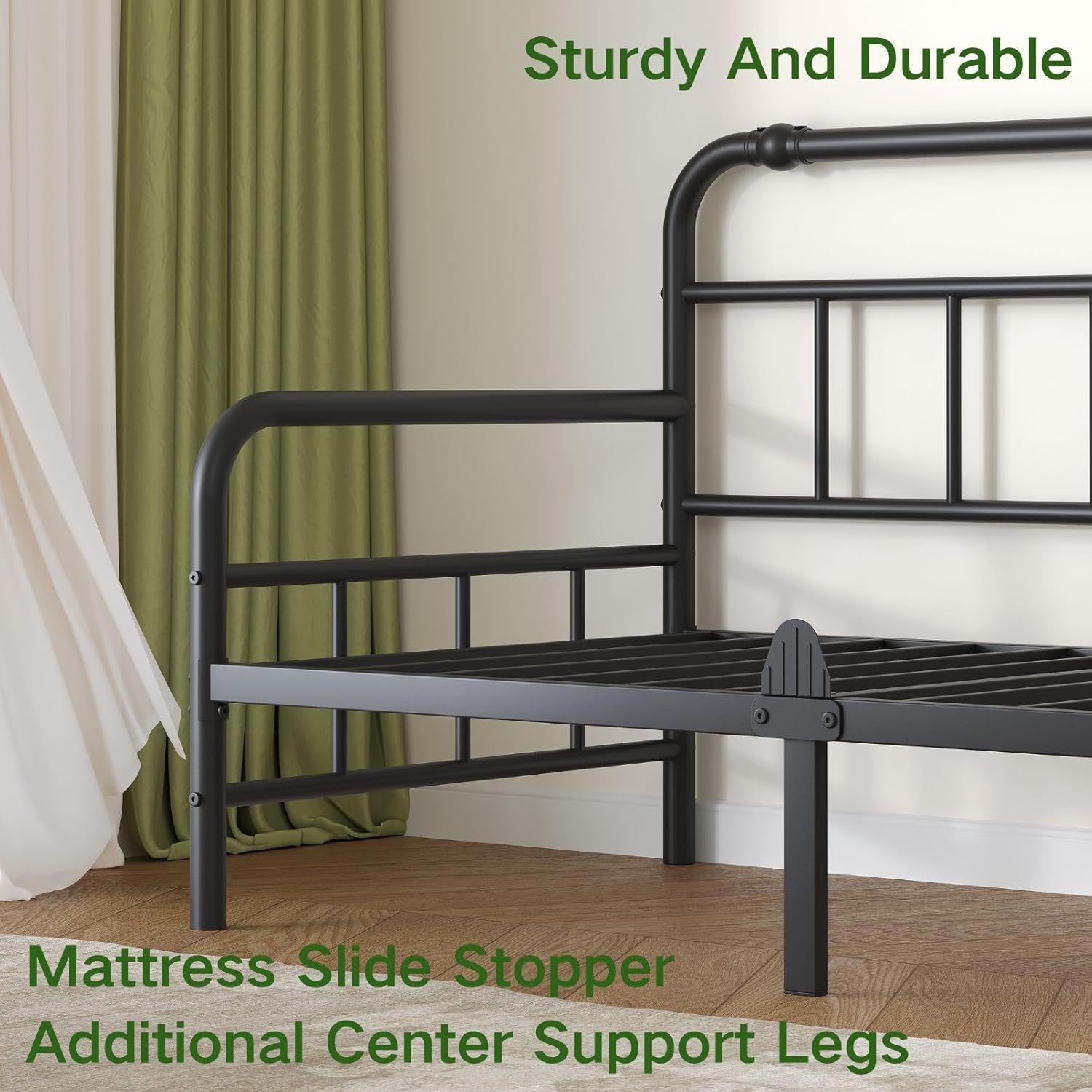 12 Inch Daybed-Frame, Twin-Daybed with Classic-Headboard - Heavy Duty Steel Slats,Metal Sofa Bed Frame for Living Room Bedroom Guest Room, Easy Assembly(Black)