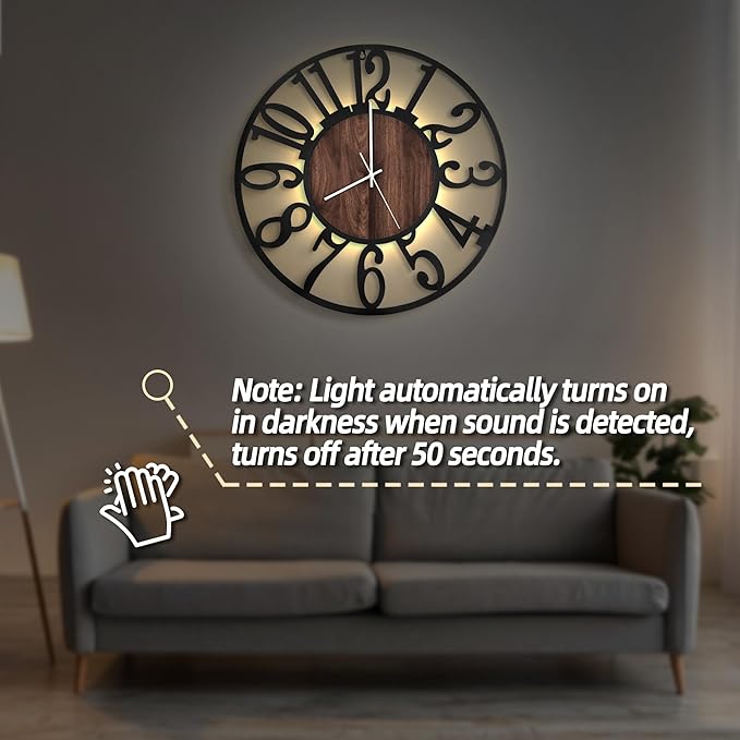 Reloj de Pared Grande LEIKE 24 Pulgadas con Luz Nocturna miniatura 5