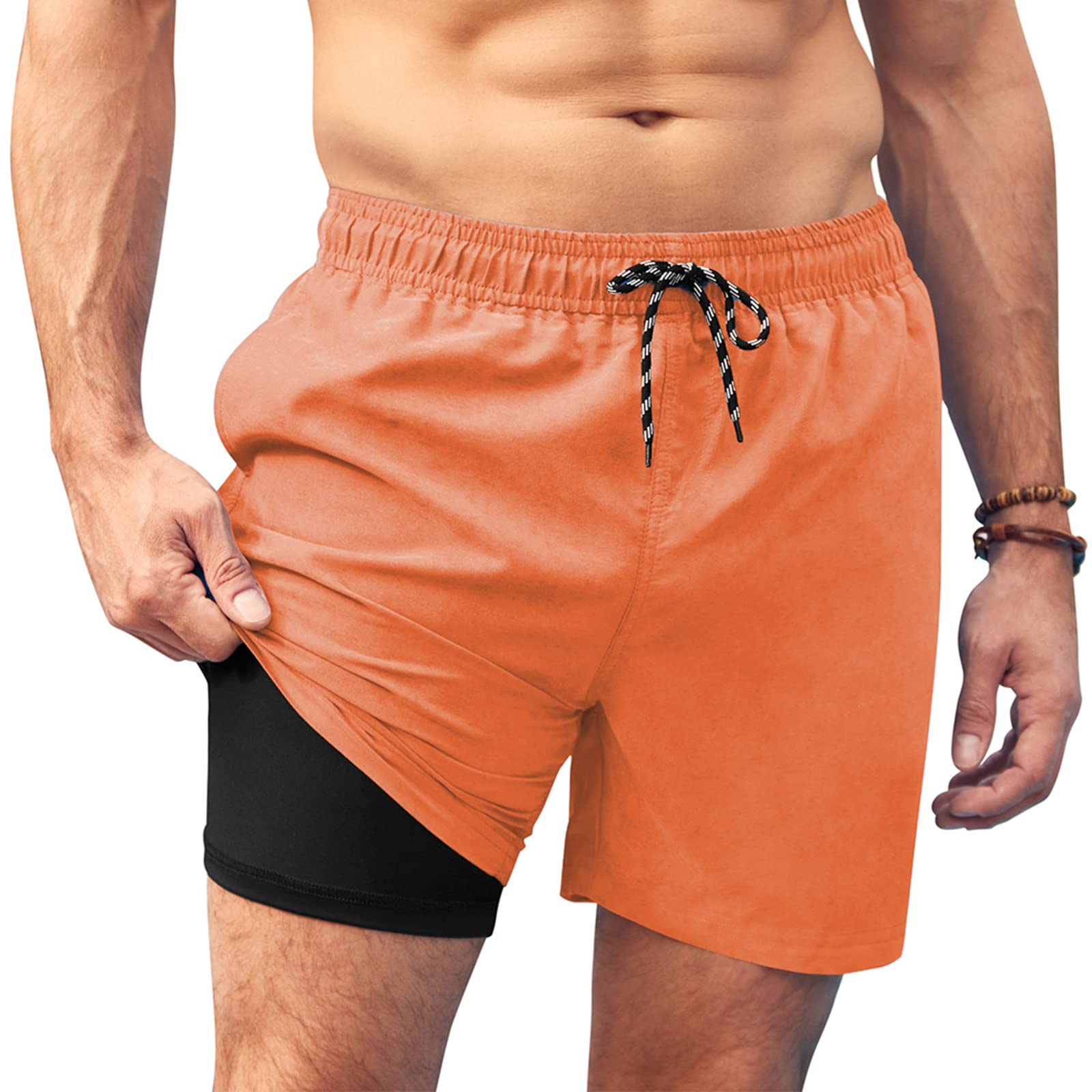 COOFANDY Men Swim Trunk with Compression Liner 2 in 1 Swimwear Bathing Suit Quick Dry Board Short
