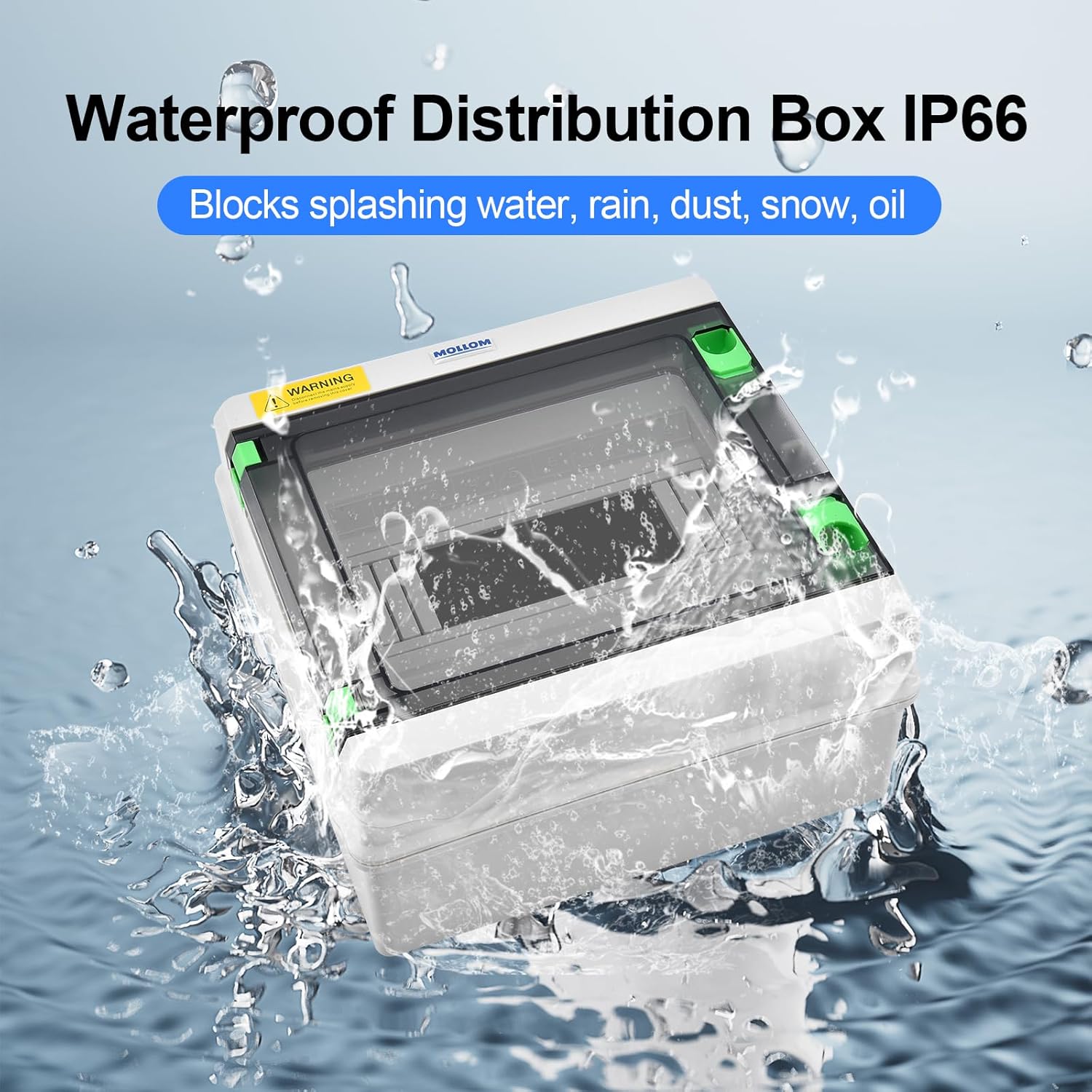 Mollom 12 Way HA Series Power Distribution Box with Bus Bars and Din Rail for Miniature Circuit Breaker MCB,Waterproof IP66,Solar Power Distribution Panel for Indoor and Outdoor Use