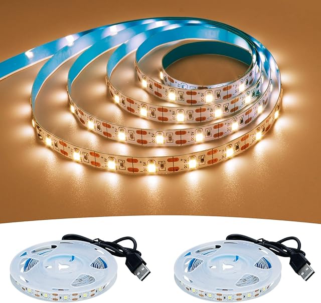 GOMING 5V USB LED Strip Light Warm White 3000K USB Powered 4M (2pcs x 2M) 240LEDs Flexible SMD2835 High Brightness No-Waterproof IP20 LED Tape Lights