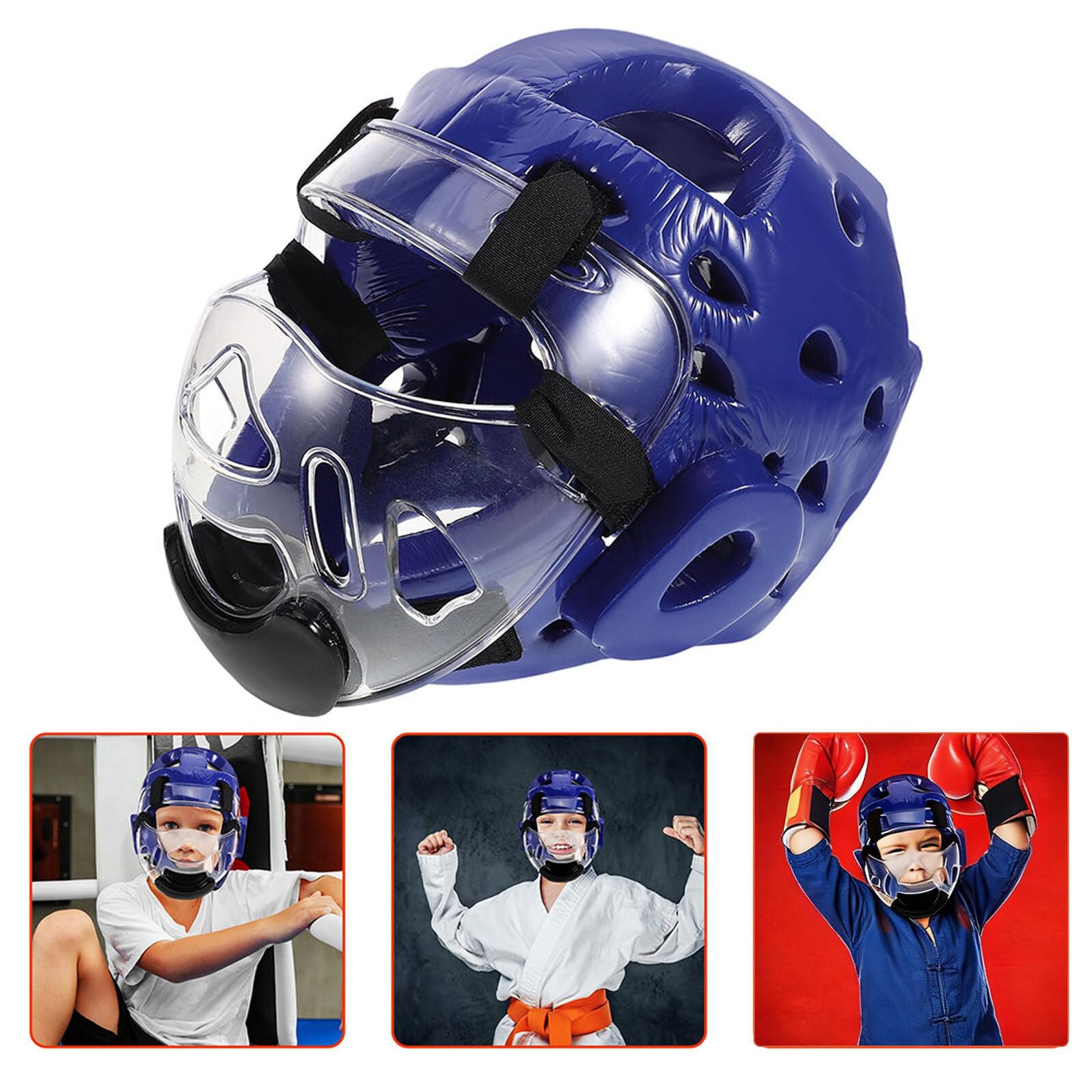 Casco Deportivo Infantil para Artes Marciales Espuma Acolchada, Facial, Ajuste Seguro, Color Azul Tamaño S, Adecuado para Entrenamiento y Combate de Taekwondo
