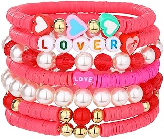 Nuevo Pulsera inglesa para el Día de San Valentín, conjunto de arcilla colorida con cuentas, regalo de decoración Pulseras de Goma