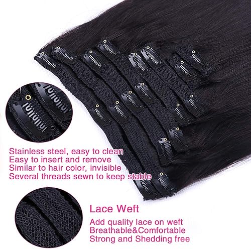 Miniatura 5 de Extensiones de cabello natural recto con clip para mujeres negras, 100% sin procesar, para la cabeza completa, cabello natural virgen brasileño,