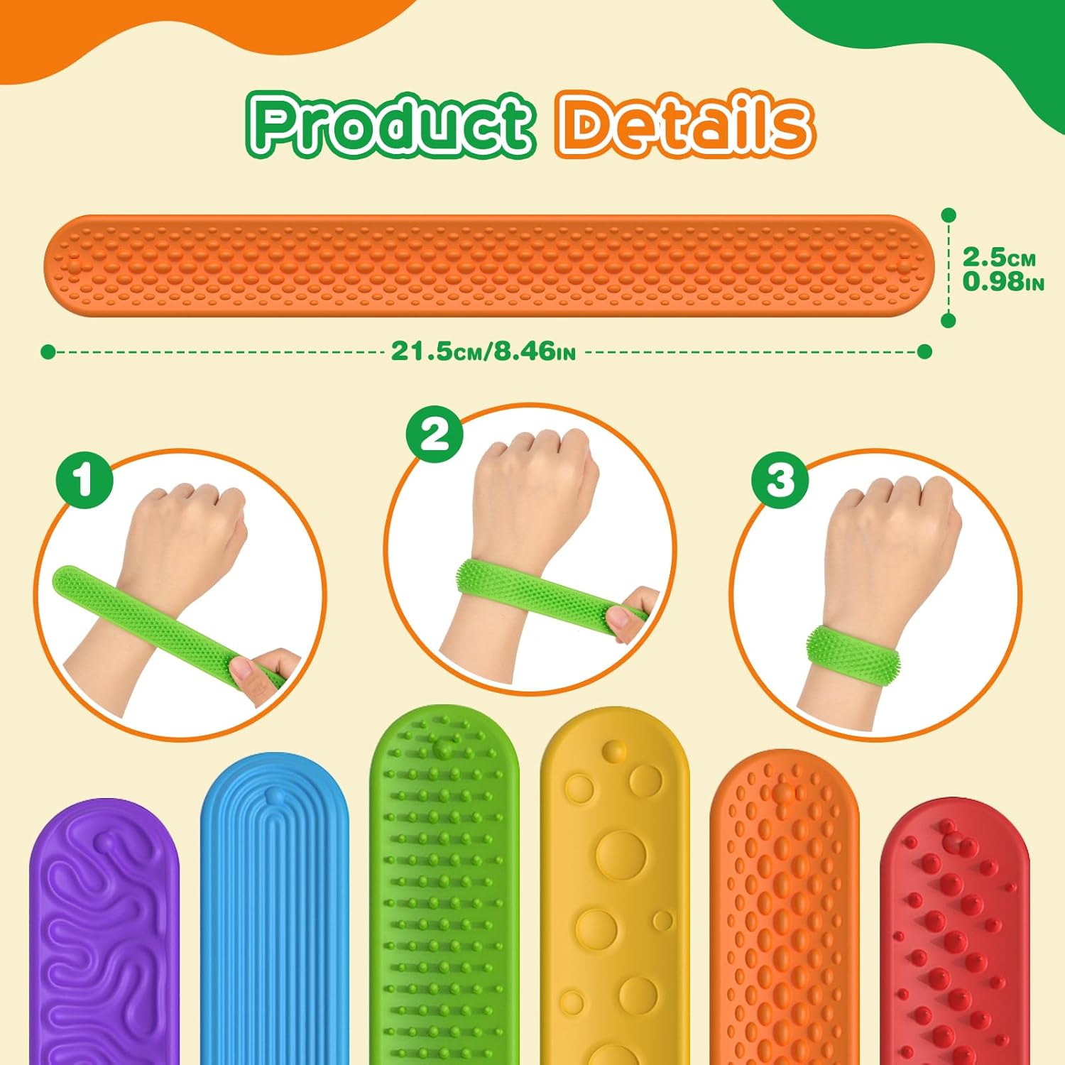 Slap Bracelets Textured Silicone Fidget Bracelet for Autism,ADHD,Anxiety Relief Sensory Calming Tools Special Needs Must Haves,Autistic Classroom Toys,Autisma Relieve Stress for Kids Adults 6 Pack