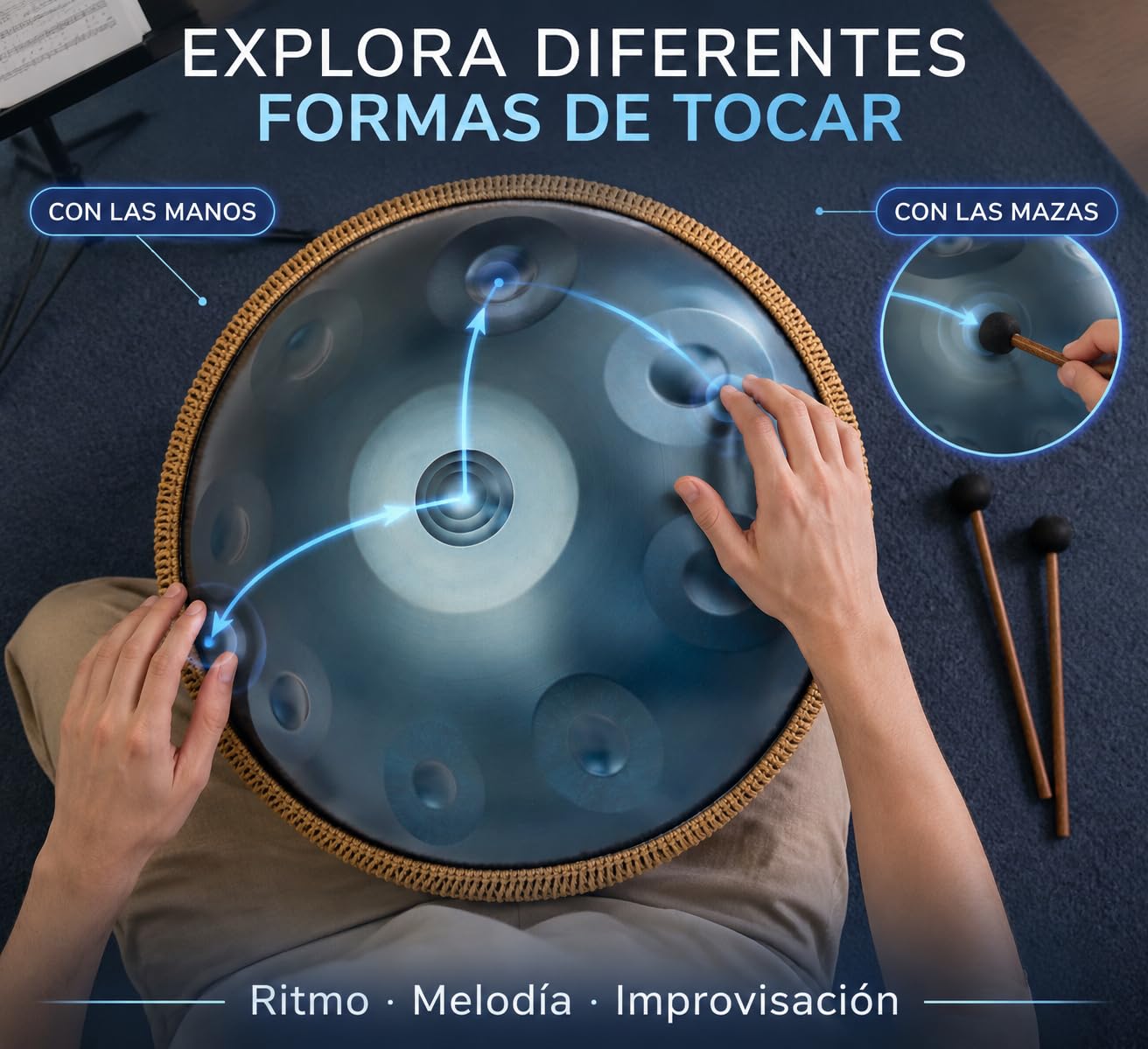 Handpan 440 Hz, 3 Notas Centrales, Para MeditacióN Y Familia