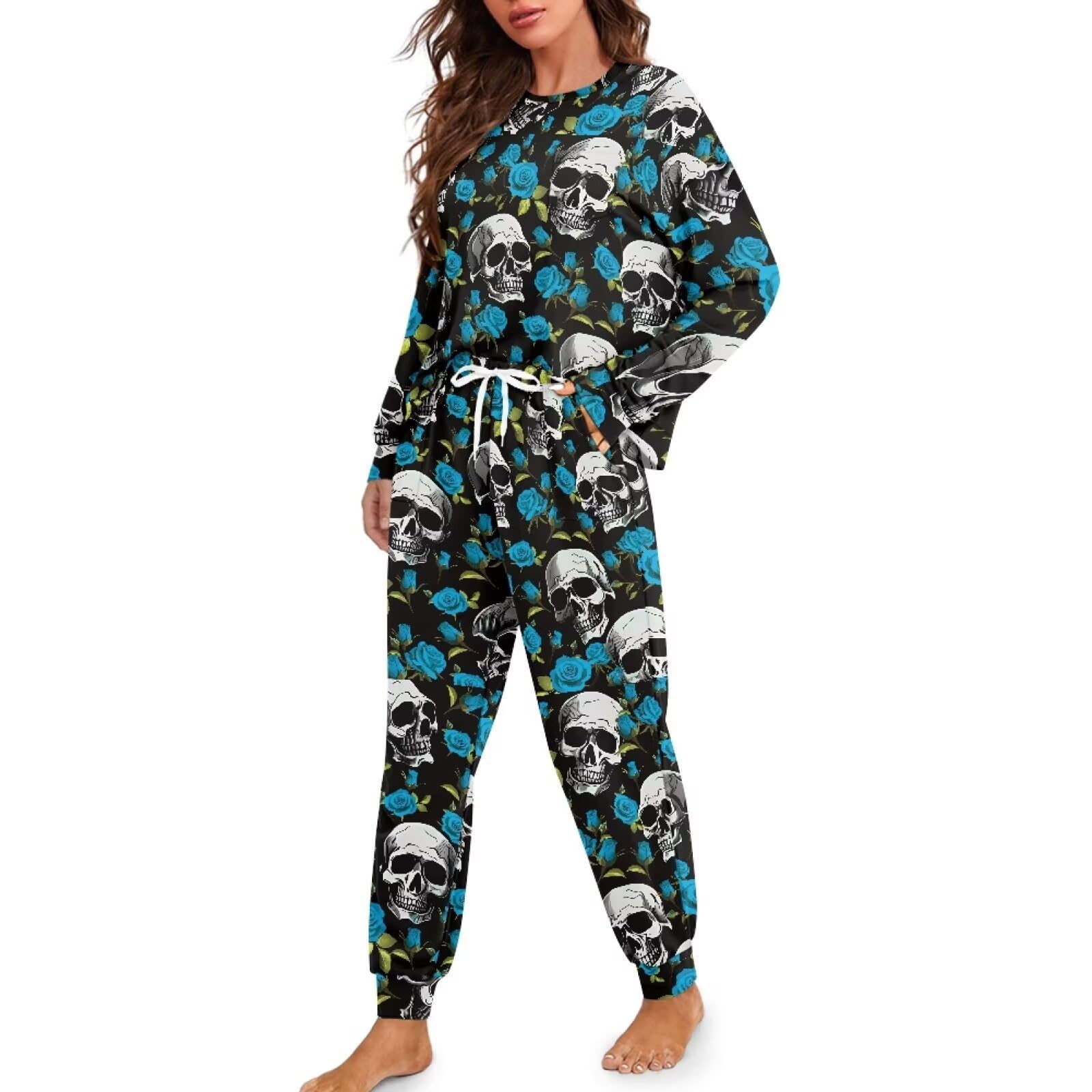 JEOCODY Womens Pajamas Casual Plus Size Lounge Set Cozy Night Shirts Long Sleeve Sleepwear