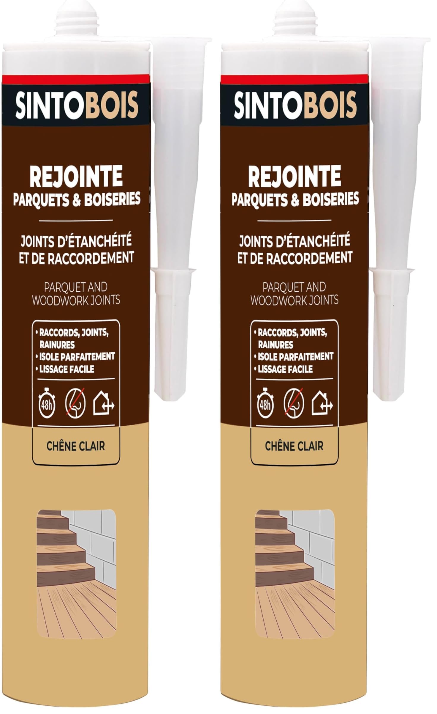 SINTO Joints Multi-Matériaux Chêne Clair - 300ml - Idéal pour les Endroits Difficiles d'Accès - Isole Parfaitement - Adhère Facilement - Sans Odeur (Lot de 2)