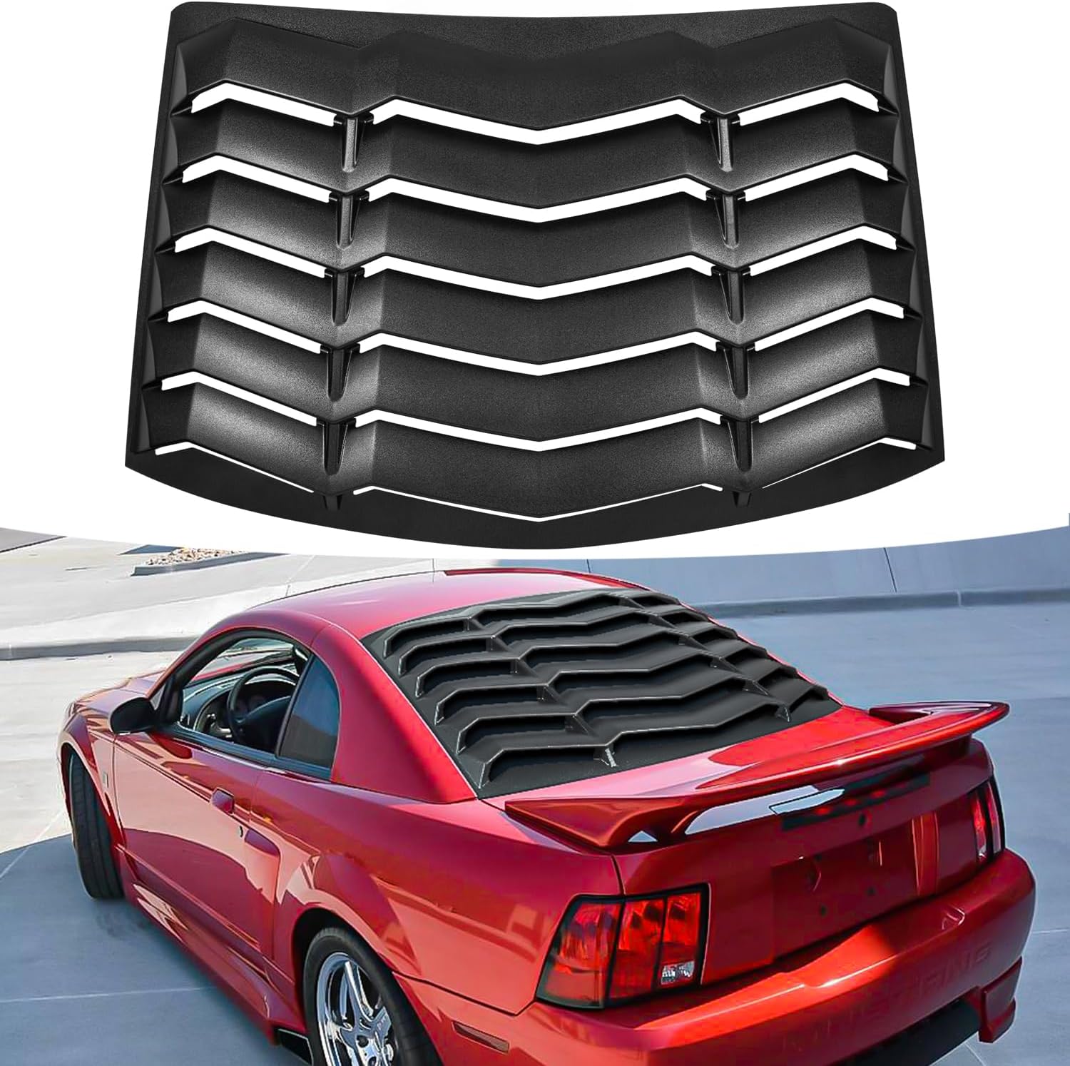 Bonbo Rear Window Louver Fits for Ford Mustang 1994 1995 1996 1997 1998 1999 2000 2001 2002 2003 2004 in GT Lambo Style Custom Fit Windshield Sun Shade Cover ABS (Matte Black)