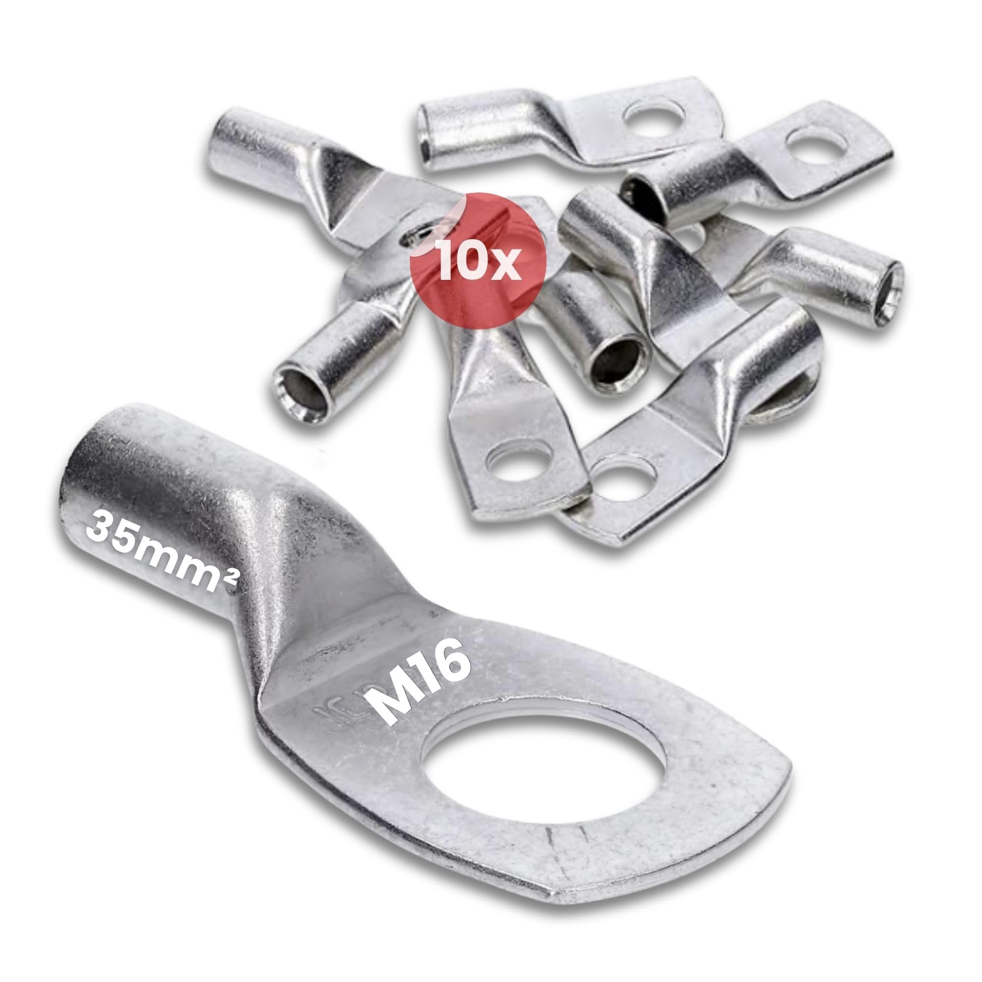 Kalitec 10x Cosse de Câble Tubulaire 35 mm² M16, Cuivre Étamé, Lot de 10 | Connecteur à sertir certifié UL pour auto, moto et solaire, haute pureté, résistant à la corrosion, fabriqué en Allemagne