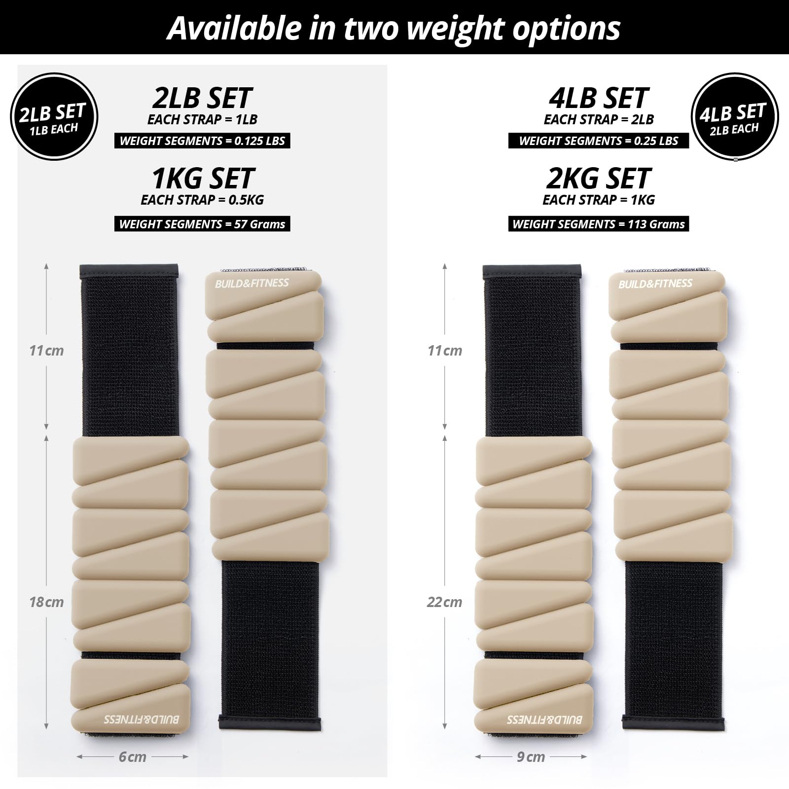Poids réglables pour poignets et chevilles pour hommes et femmes, lot de 2 (1 lb et 2 lb chacune / 1 kg et 2 kg au total) Course à pied, jogging, yoga, pilates, aérobic, musculation