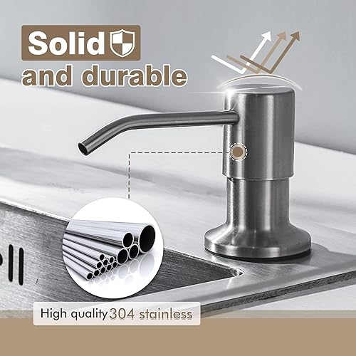 Miniatura 5 de Kitchen Faucet-WEWE - Grifo de fregadero de cocina con rociador extraíble de acero inoxidable de níquel cepillado con dispensador de jabón integrado