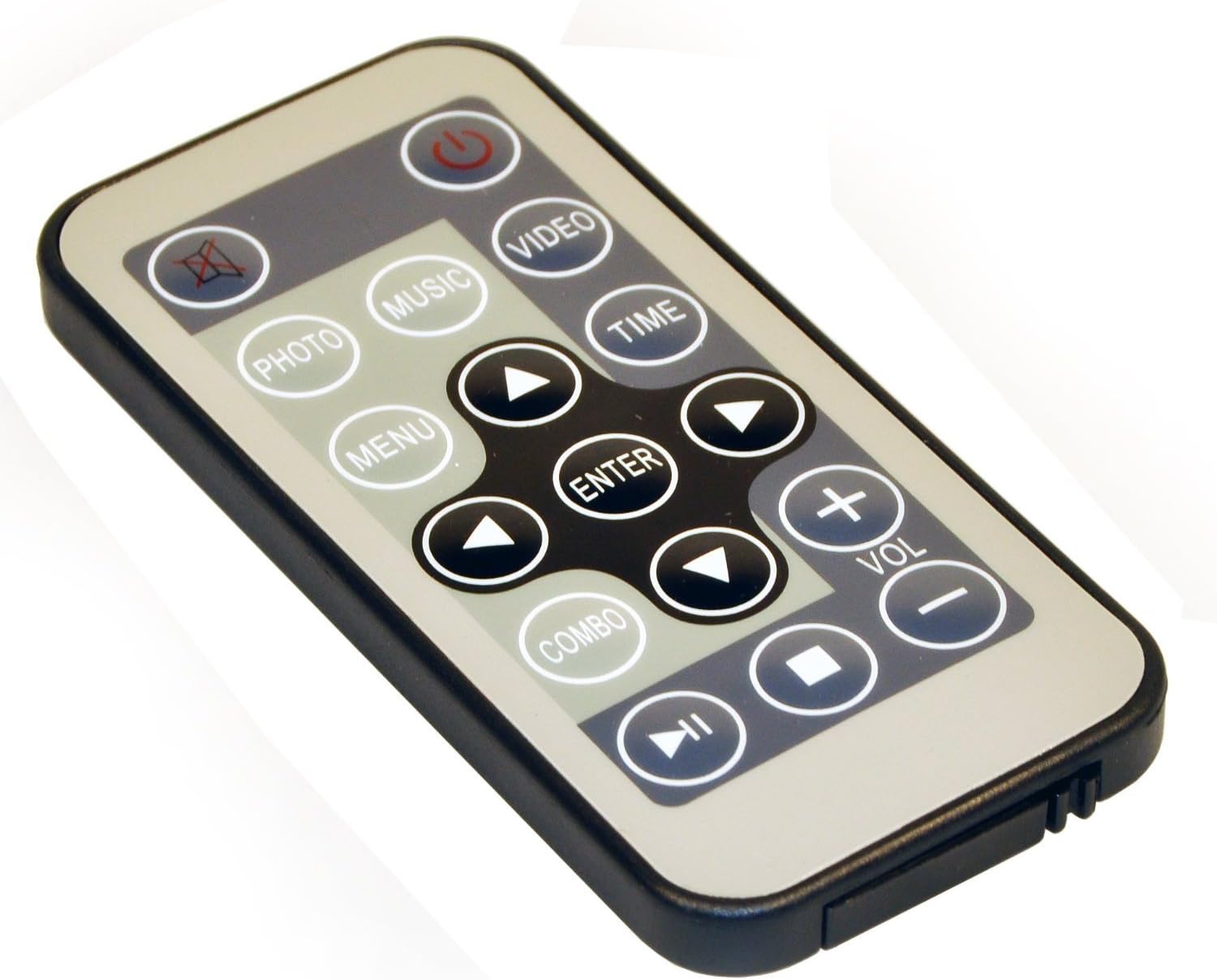 Close-up of the Opteka digital picture frame remote control