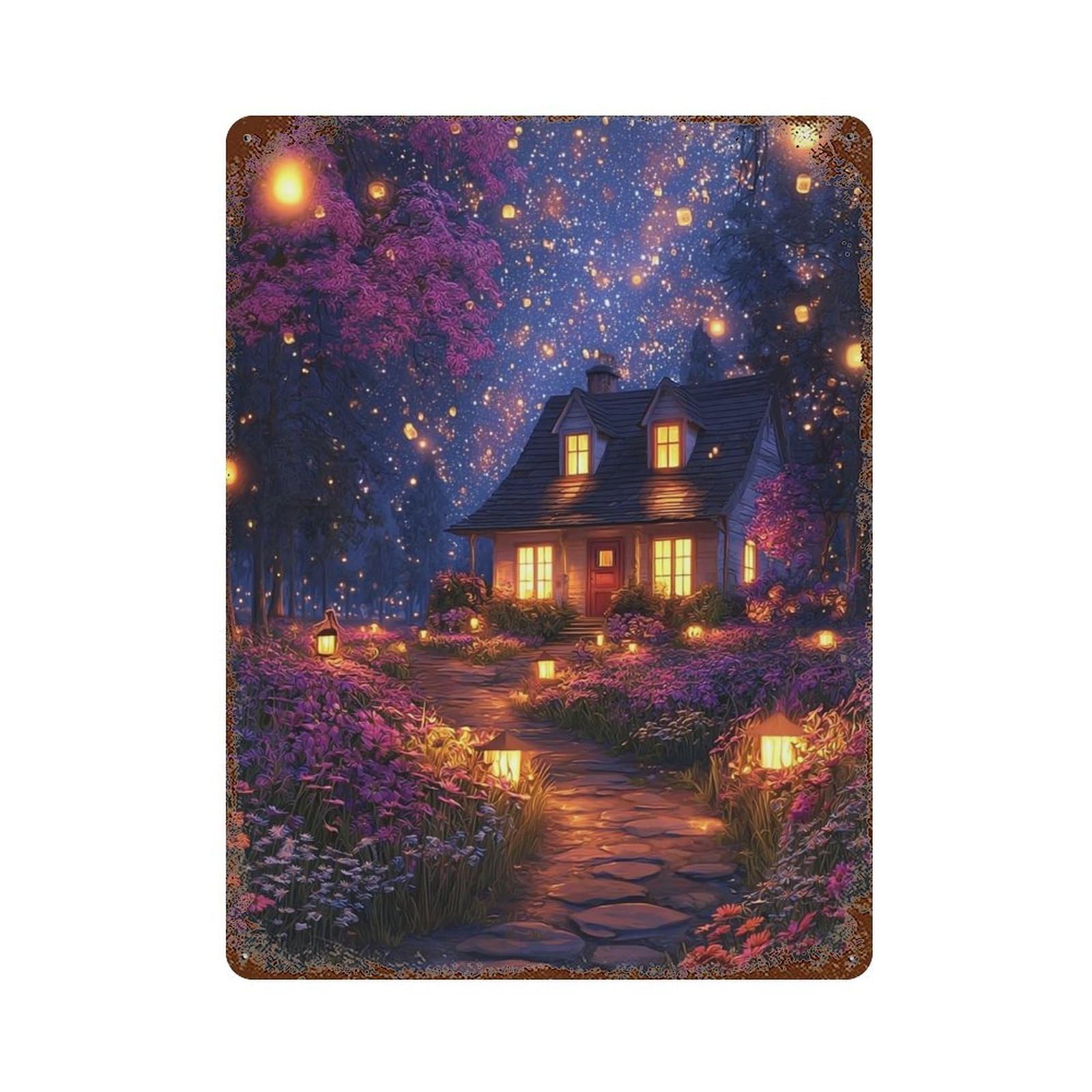 Enchanted Garden Pathway -1 Rust Effect Tin Sign 15.7"x11.8", Retro Wall Decor for Pub, Kitchen And Man Cave Decor