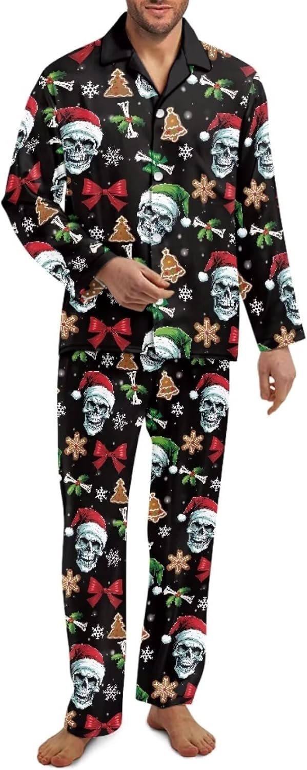 Pajamas for Men Set Big and Tall Long Sleeve Button Down Sleepwear 2 Pcs Loungwear Mens Pjs Sets Size XS-4XL