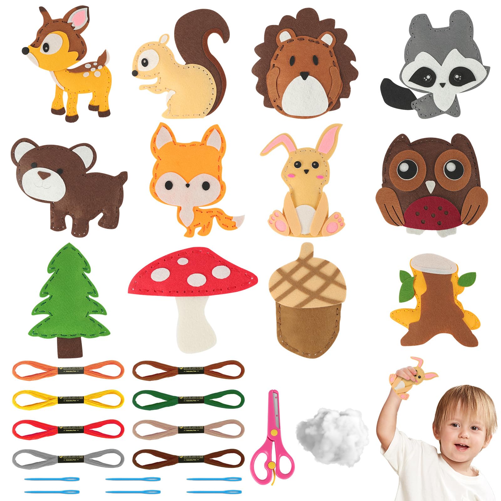 Vicloon Kids' 12-Piece Cute Animal Sewing Craft Kit - Fun DIY Sewing Kit for Ages 5-12, Toy Animals-12pcs, Small
