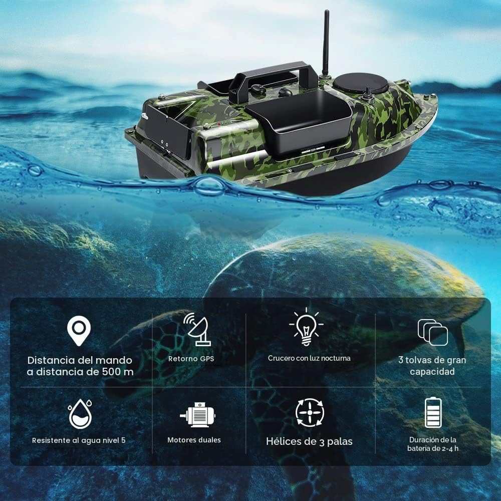 12000mah 500M GPS Barco cebador Cebo de Pesca, 3 bahías de catapulta. Barcos cebadores para la Pesca de la Carpa con GPS, 16 Puntos de Memoria, devolución de una Llave.