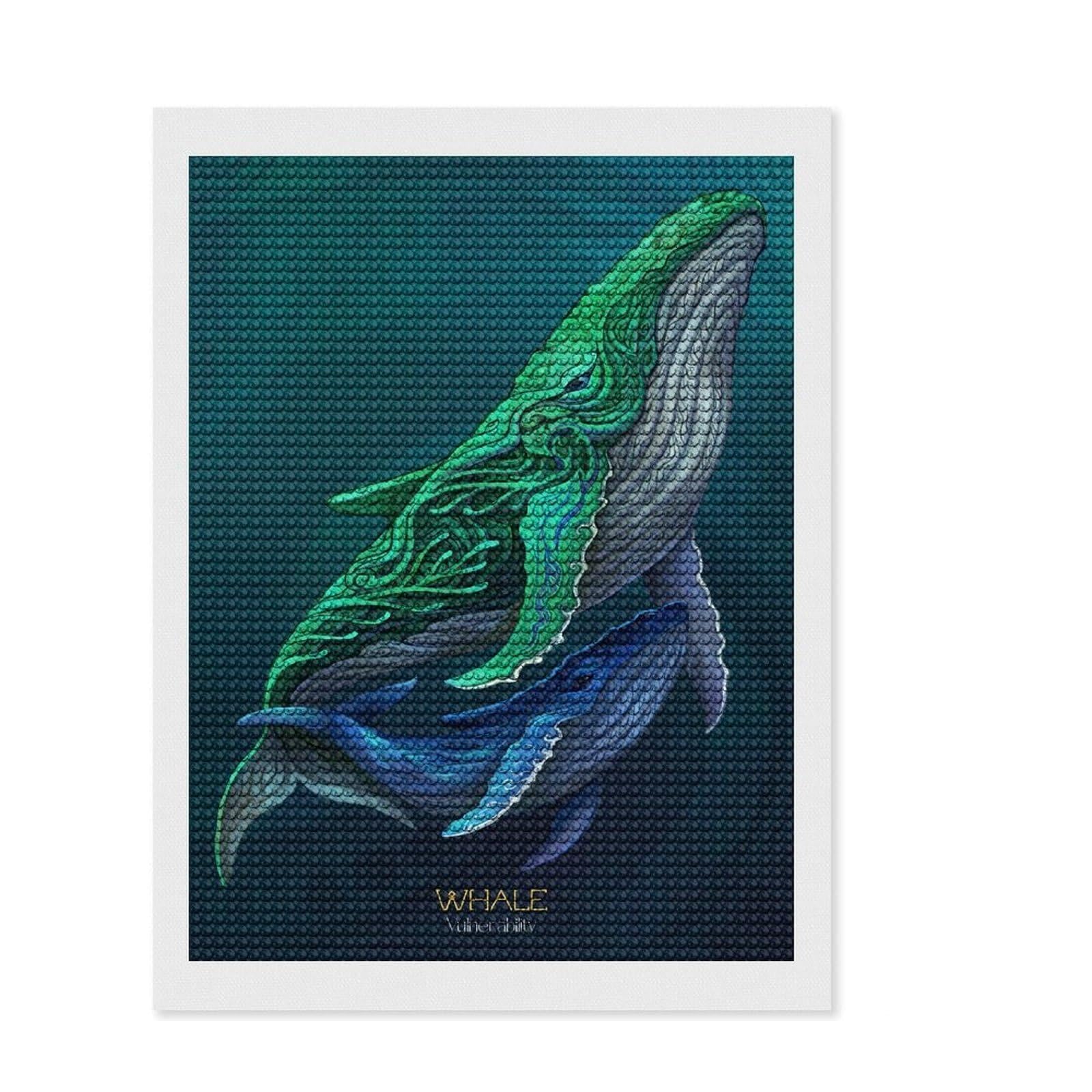 Junmoney Two Whales in Teal and Blue Diamond Art Kit 12"x16", for Teens, Enjoyable At-Home Hobby, Modern Decor, Birthday Gift, Easy to Enjoy
