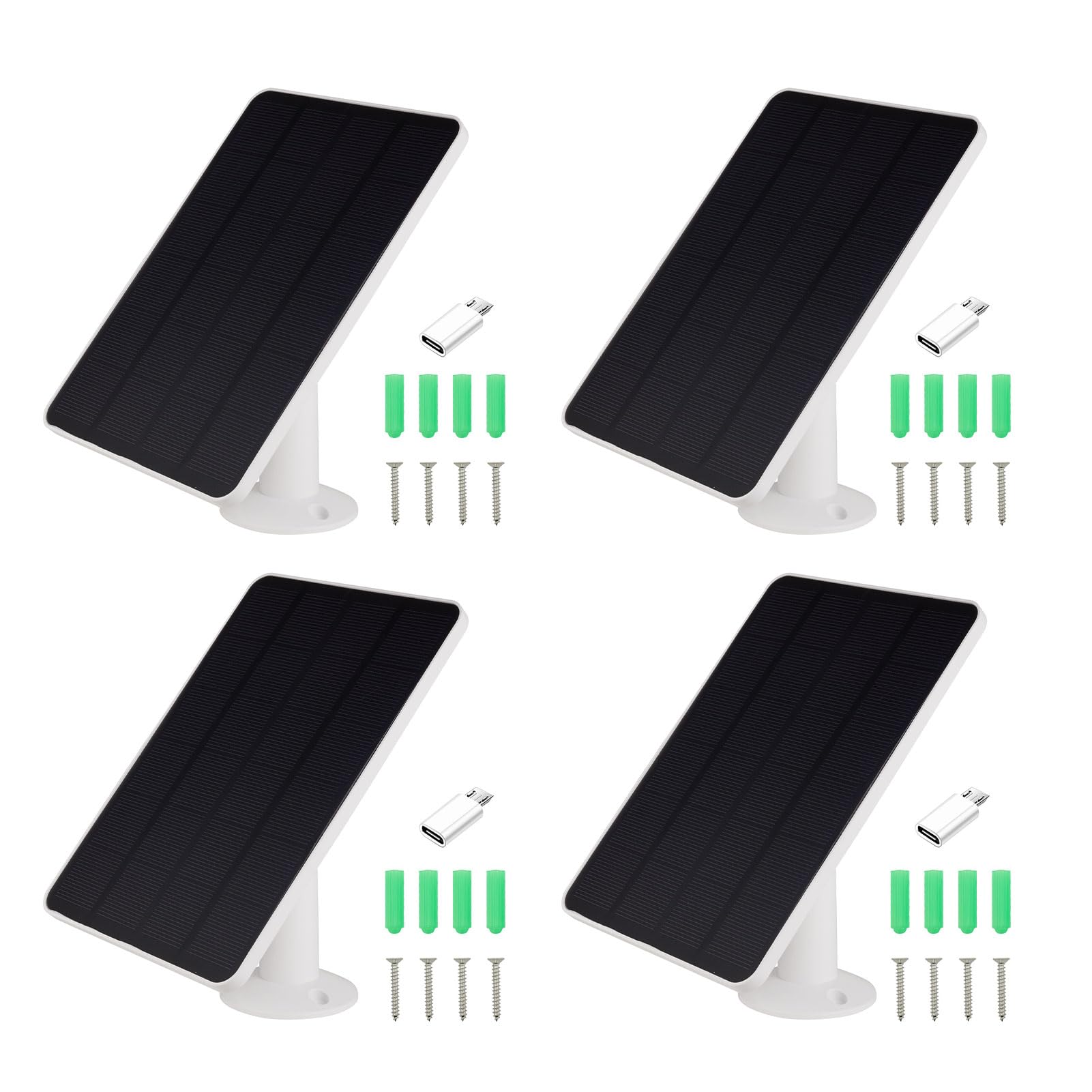AMONIDA Lot de 4 Chargeurs de Panneau Solaire Haute efficacité 5 W pour Caméra de sécurité Arlo Pro 6 XL, Panneau D'alimentation Extérieur Résistant aux Intempéries IP65, adapté pour la Surveillance à