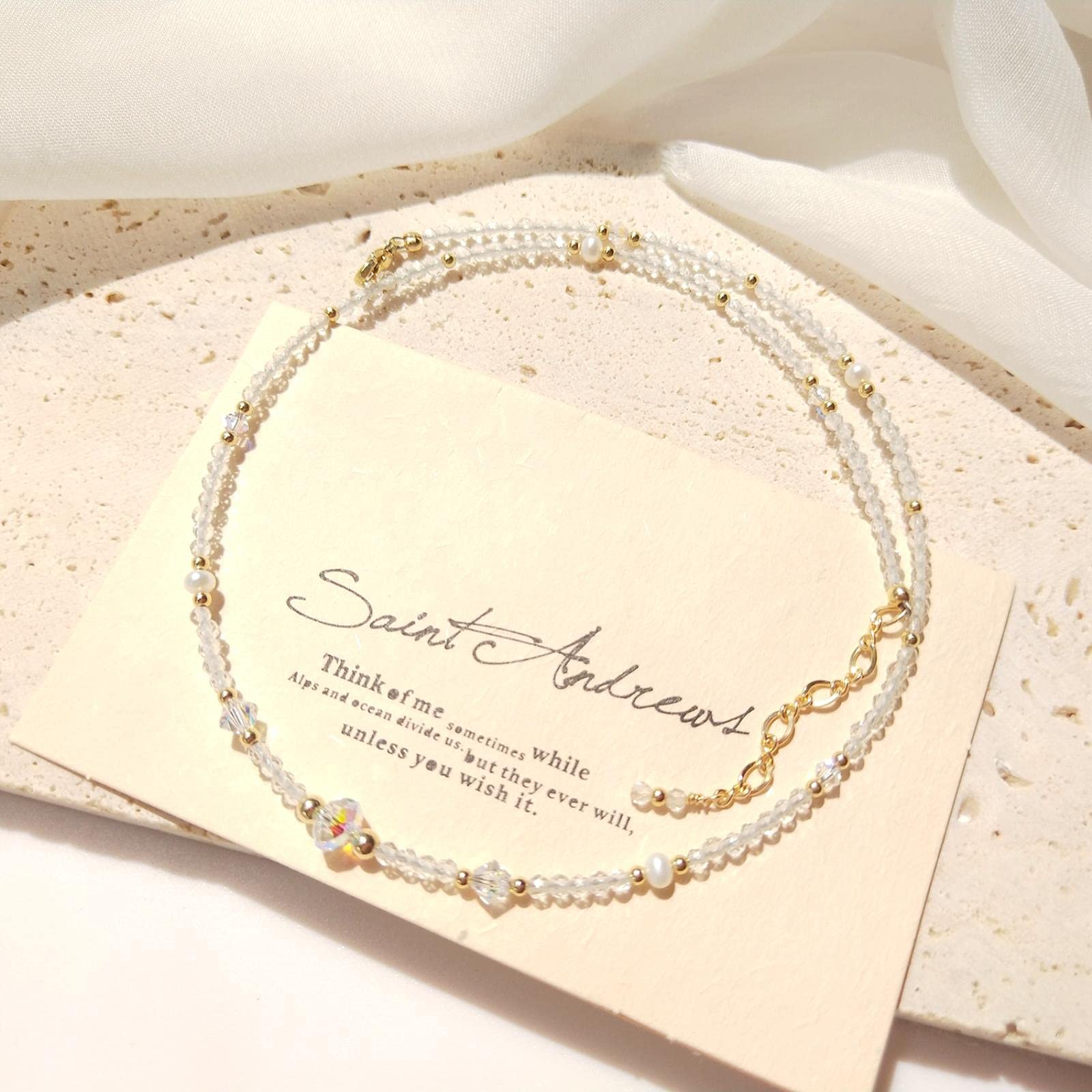 Collier perlé en quartz et perles d'eau douce raffiné or 14K - 5