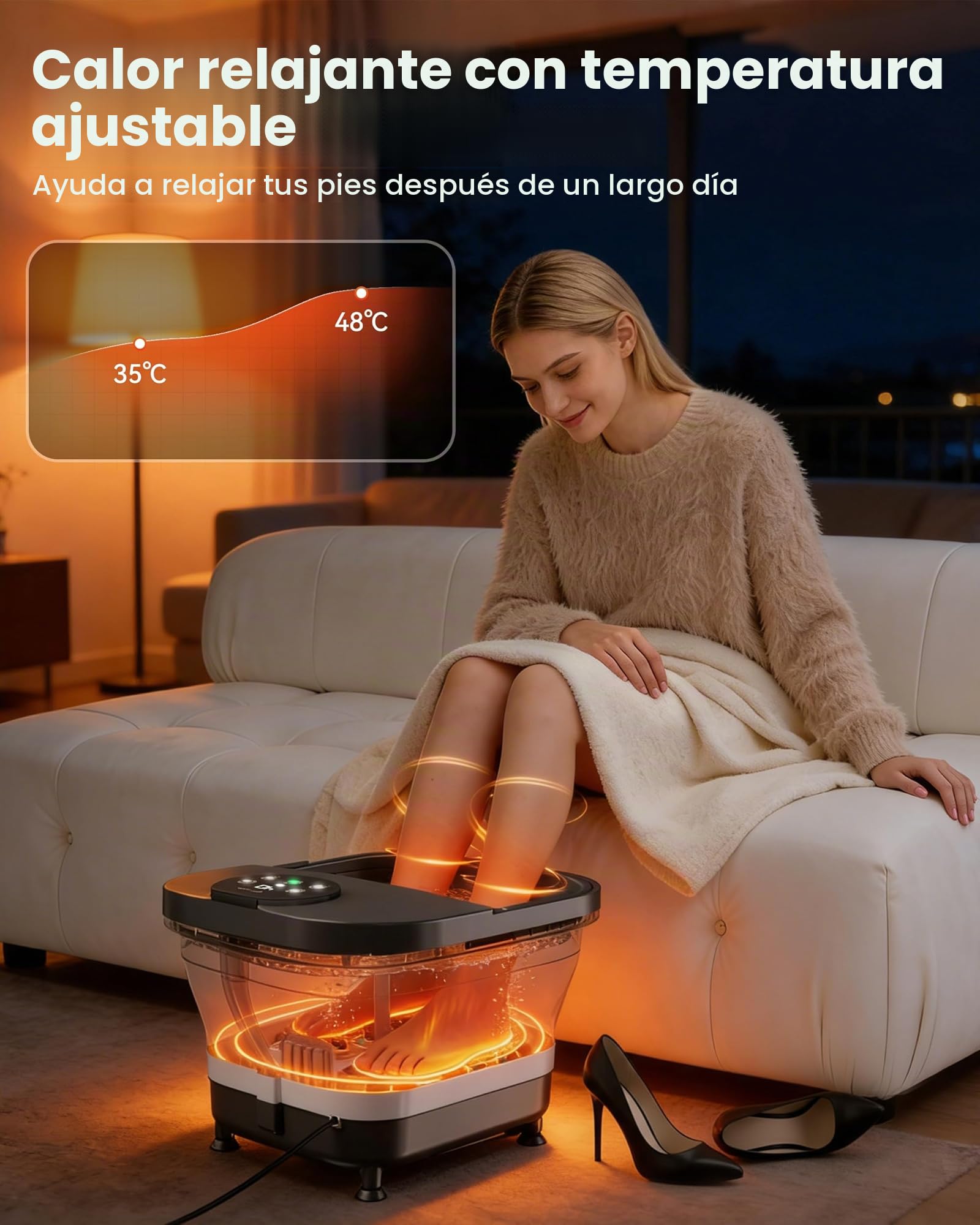 COMFIER Bañera Spa Masajeador para Pies Eléctrico con Calor y Masaje Automático por Rodillos, Temperatura Ajustable, Rociado de Agua Envolvente de 180°, Gran Pantalla LED, Placas de Masaje Desmontable