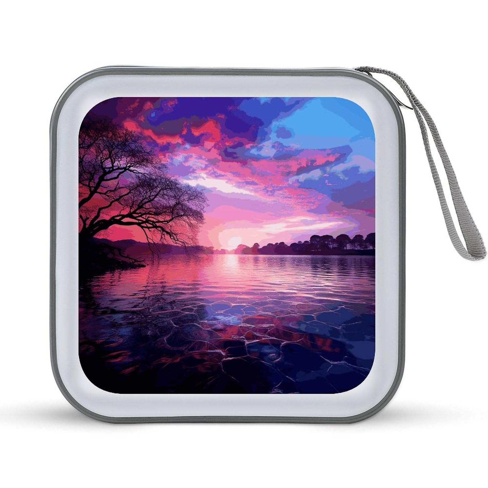 JTREHY Purple Sunset on Water CD Case 40 Capacity CD/DVD Case Holder Disc Storage Organizer Wallet Bag Portable Zipper CD Case Holder for Car Home Office Travel