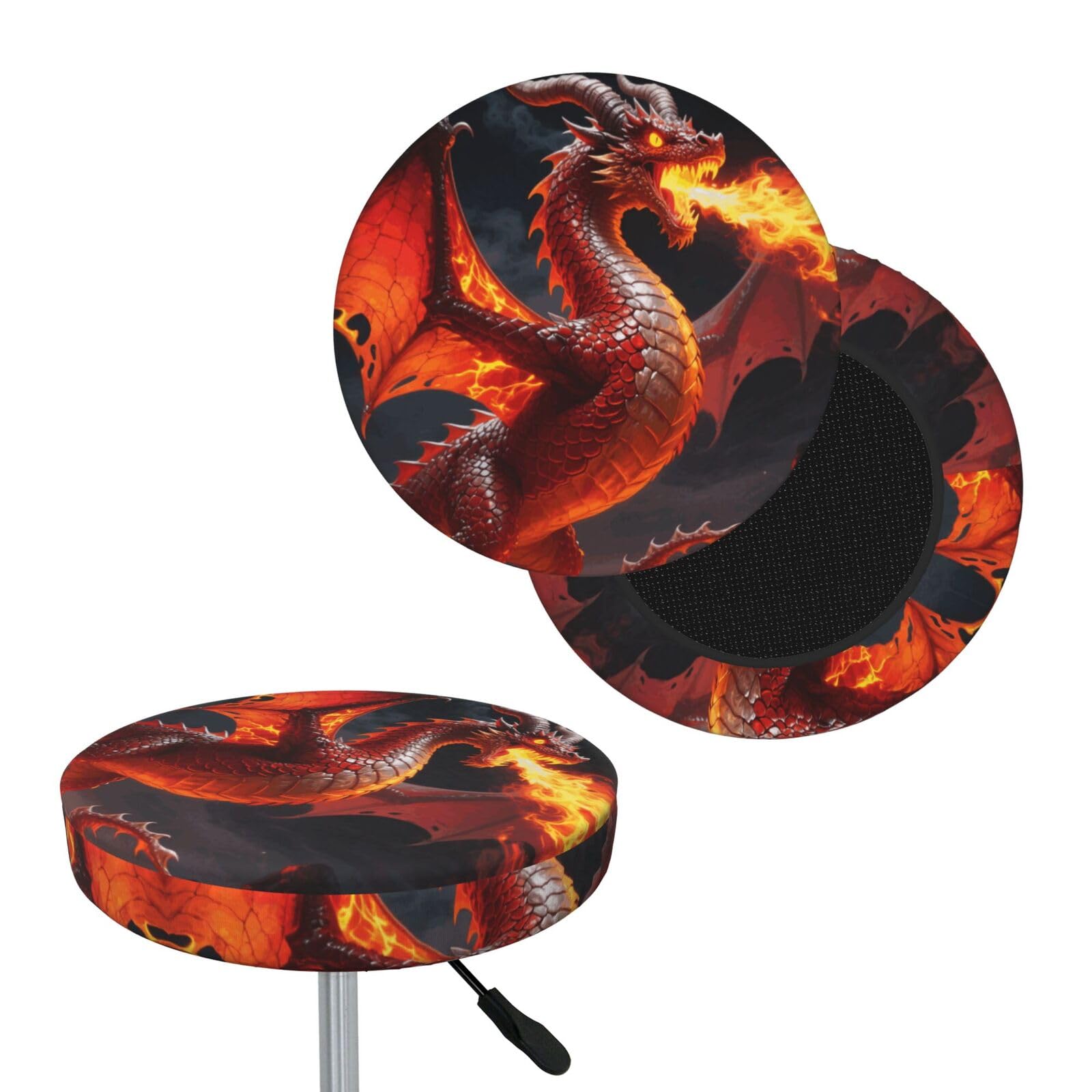 FekiLoot Fire Dragon Round Bar Stool Covers Stretch Washable Bar Stool Covers Dustproof Slipcover Bar Chair Covers with Elastic Band for Bar Kitchen Living Room Decor 13 Inch